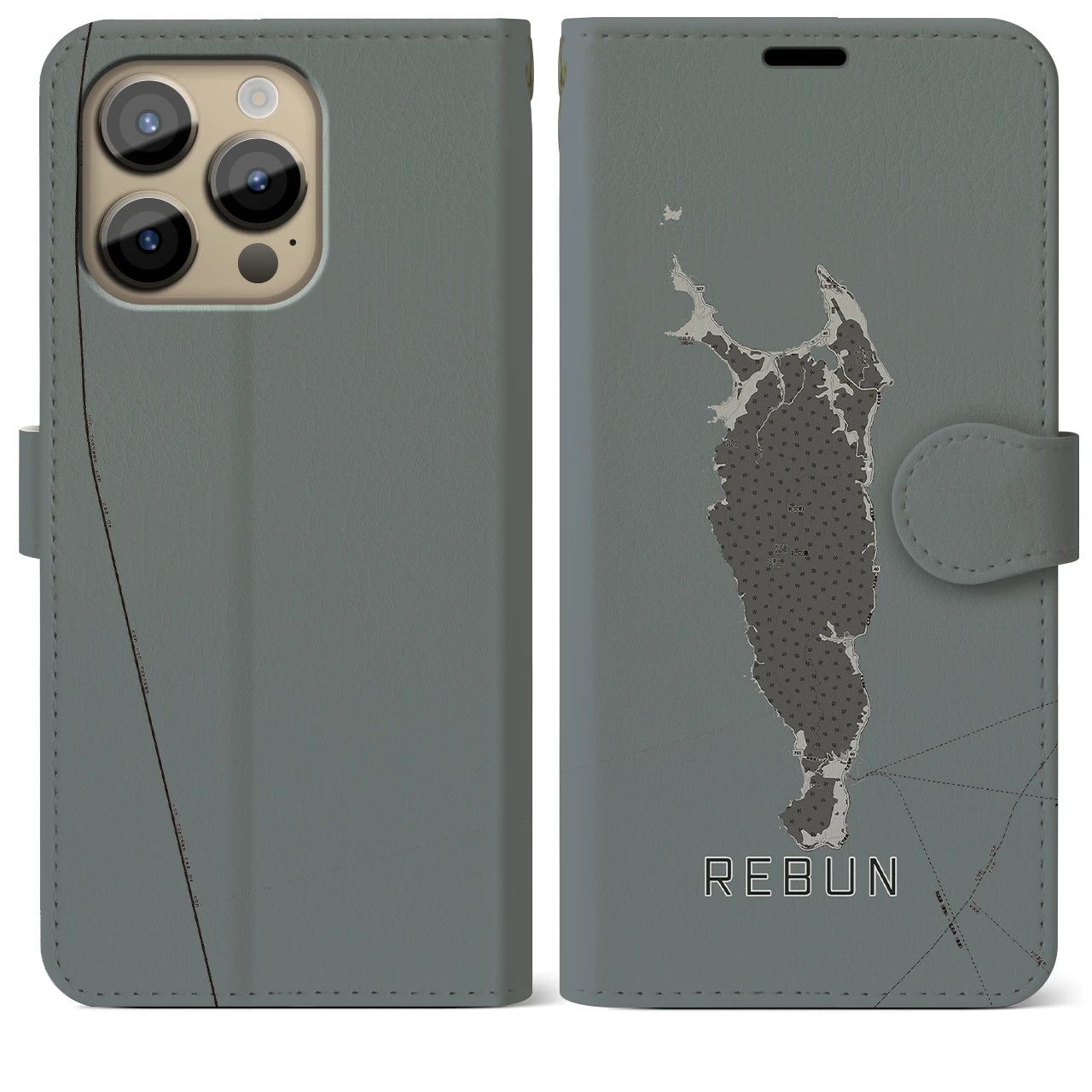 【礼文(北海道)】地図柄iPhoneケース(手帳タイプ)モノトーン・iPhone 14 Pro Max 用