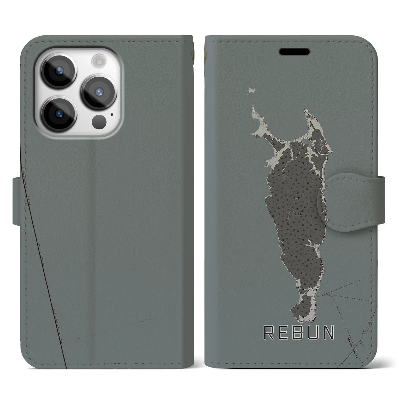 【礼文(北海道)】地図柄iPhoneケース(手帳タイプ)モノトーン・iPhone 14 Pro 用