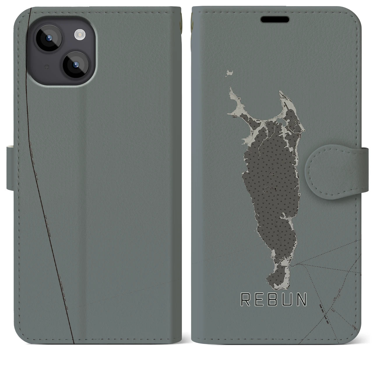 【礼文(北海道)】地図柄iPhoneケース(手帳タイプ)モノトーン・iPhone 14 Plus 用