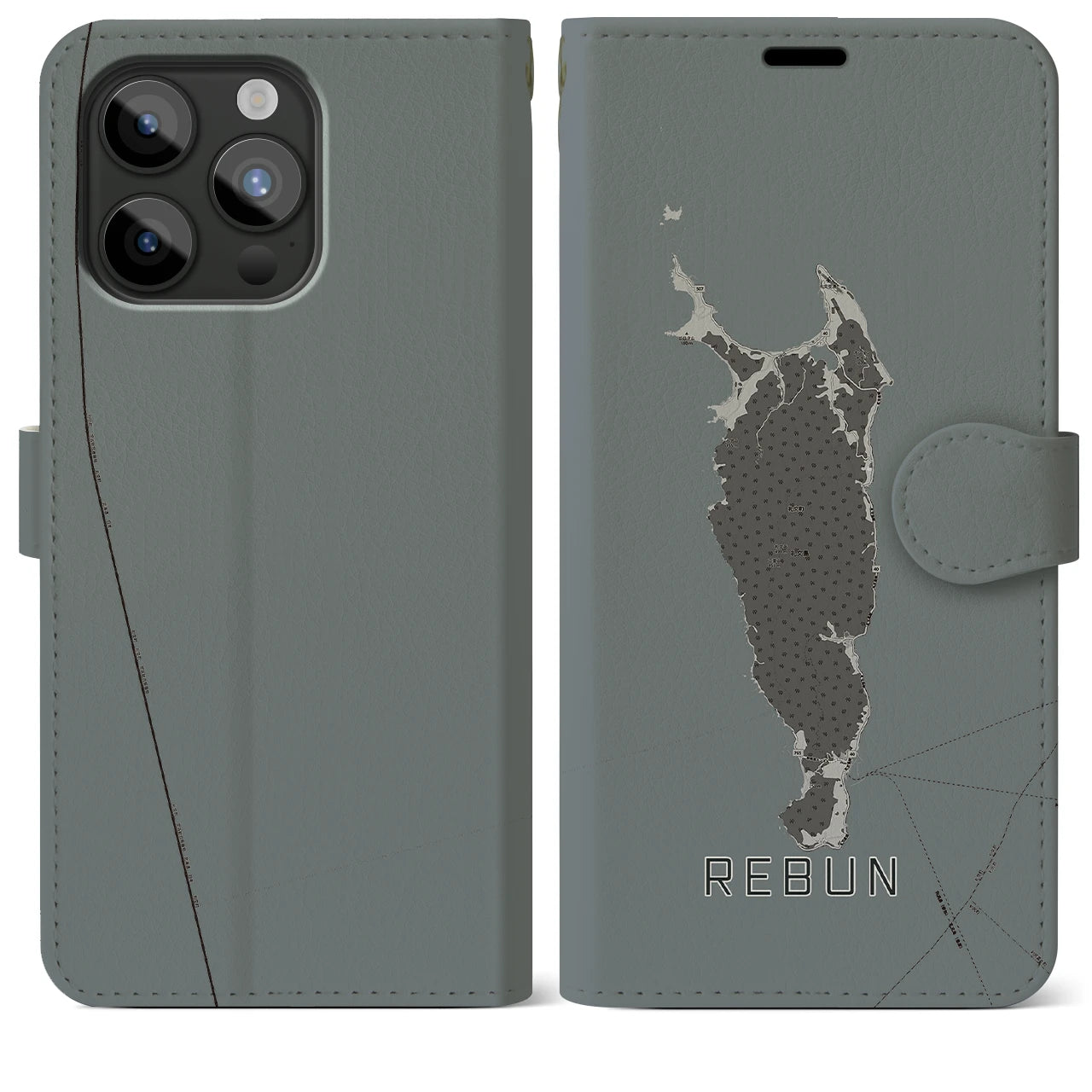 【礼文(北海道)】地図柄iPhoneケース(手帳タイプ)モノトーン・iPhone 15 Pro Max 用