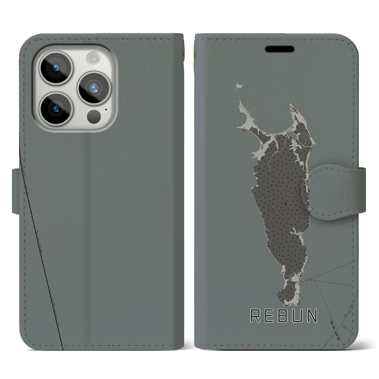 【礼文(北海道)】地図柄iPhoneケース(手帳タイプ)モノトーン・iPhone 15 Pro 用