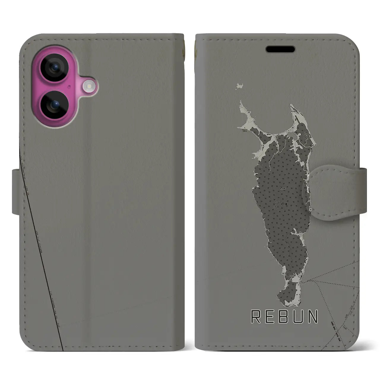 【礼文(北海道)】地図柄iPhoneケース(手帳タイプ)モノトーン・iPhone 16 Pro 用