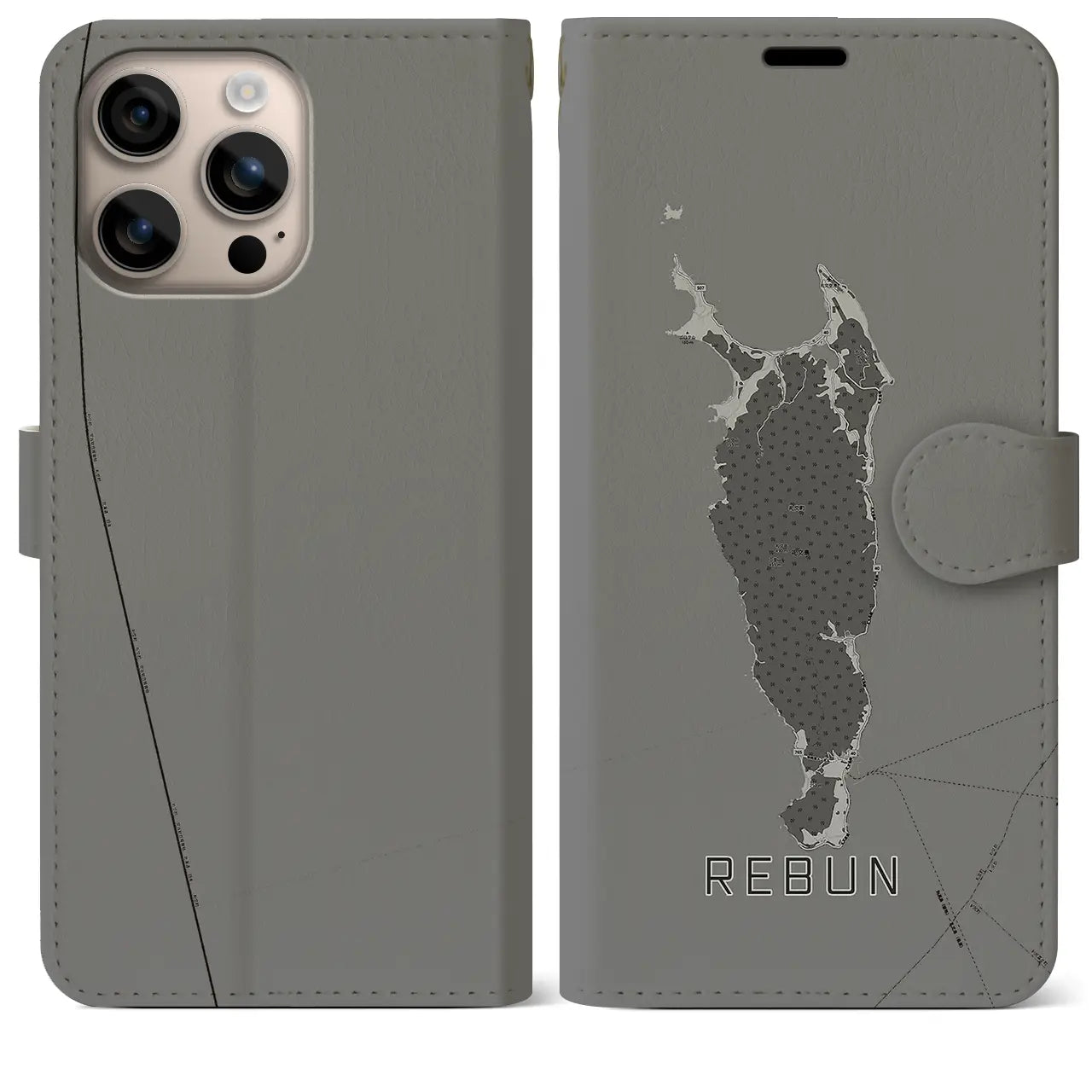 【礼文(北海道)】地図柄iPhoneケース(手帳タイプ)モノトーン・iPhone 16 Plus 用