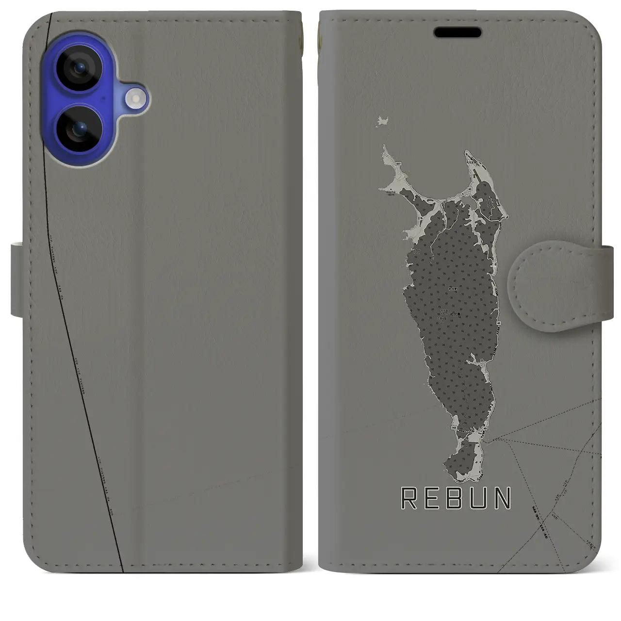 【礼文(北海道)】地図柄iPhoneケース(手帳タイプ)モノトーン・iPhone 16 Pro Max 用