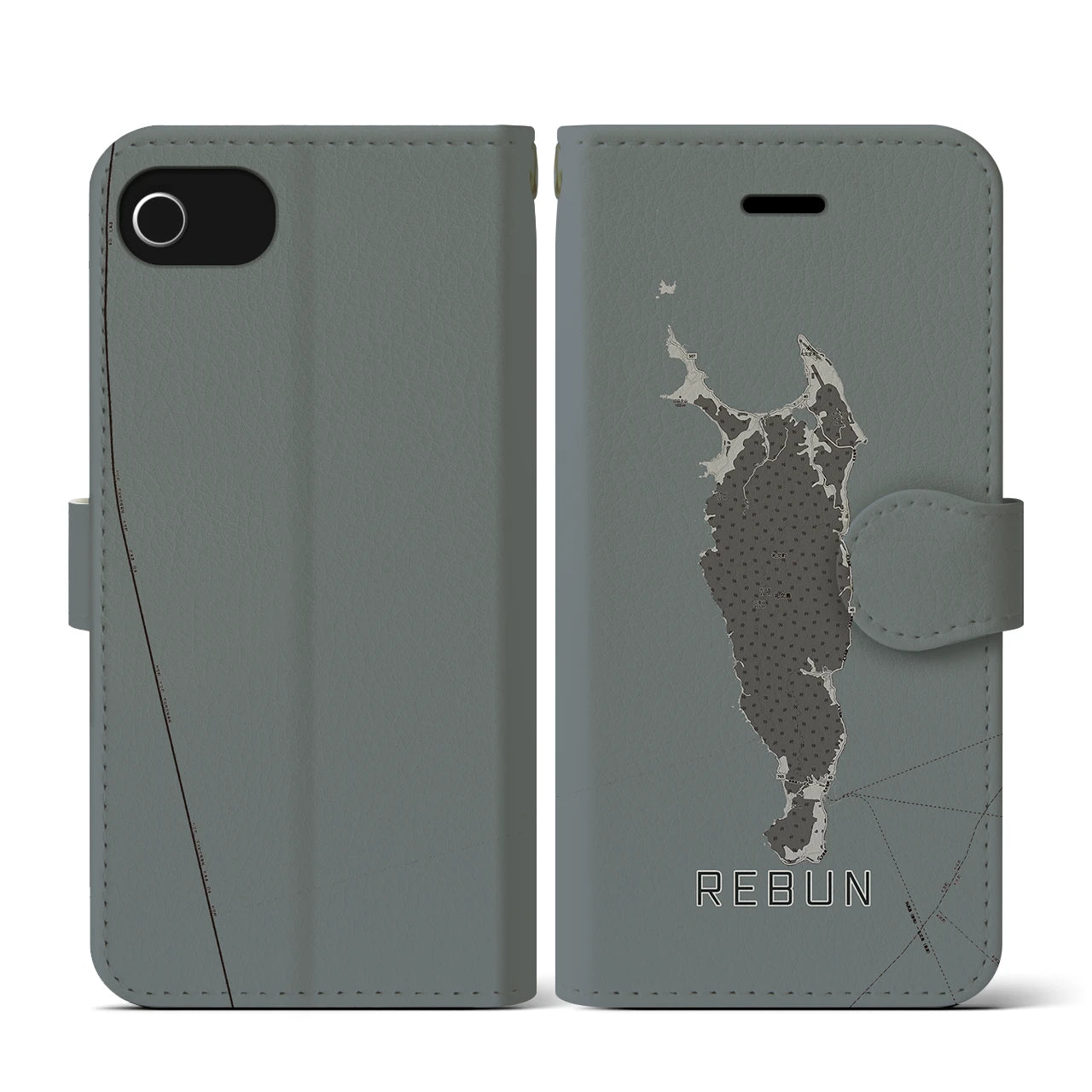 【礼文(北海道)】地図柄iPhoneケース(手帳タイプ)モノトーン・iPhone SE(第3 / 第2世代) / 8 / 7 / 6s / 6 用