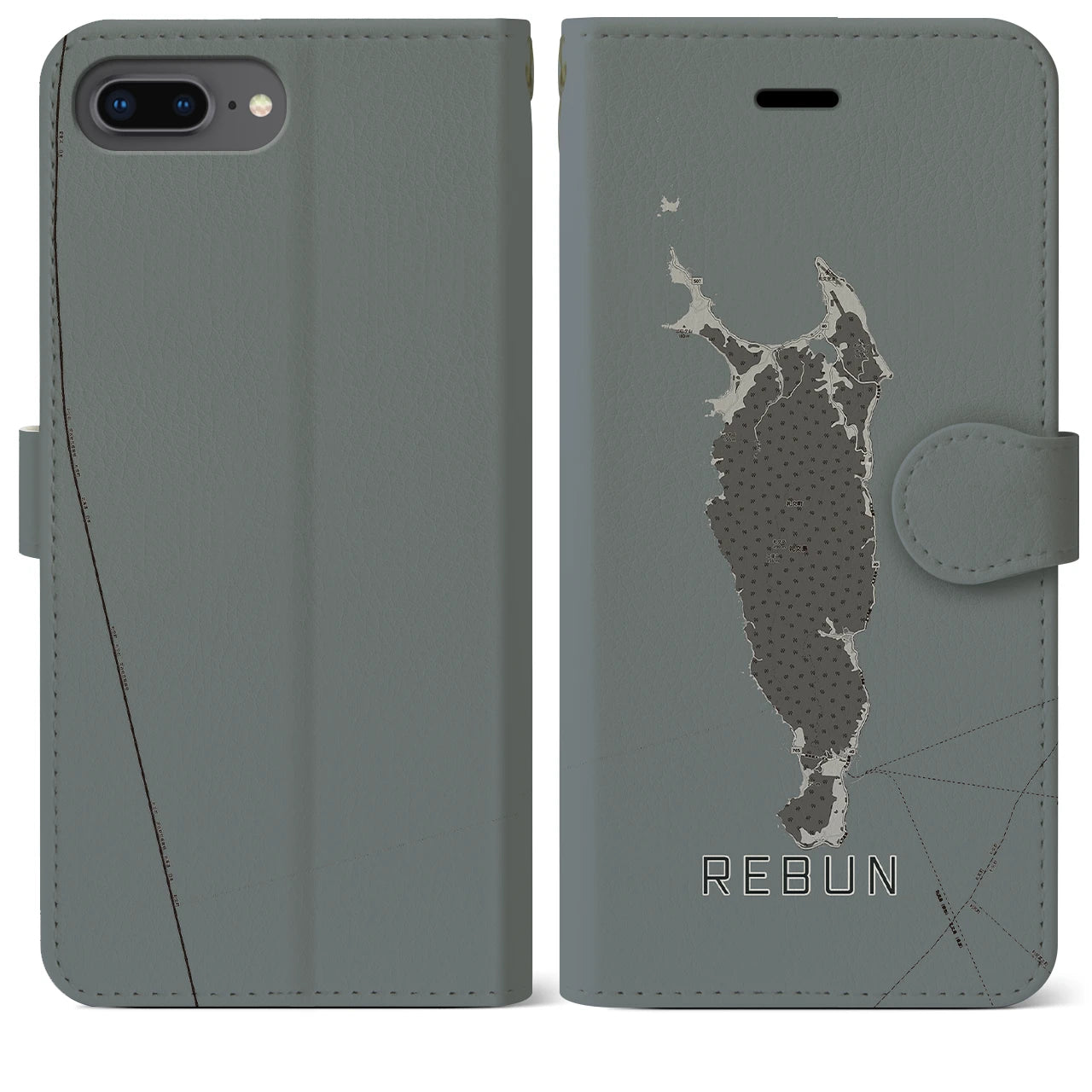 【礼文(北海道)】地図柄iPhoneケース(手帳タイプ)モノトーン・iPhone 8Plus /7Plus / 6sPlus / 6Plus 用