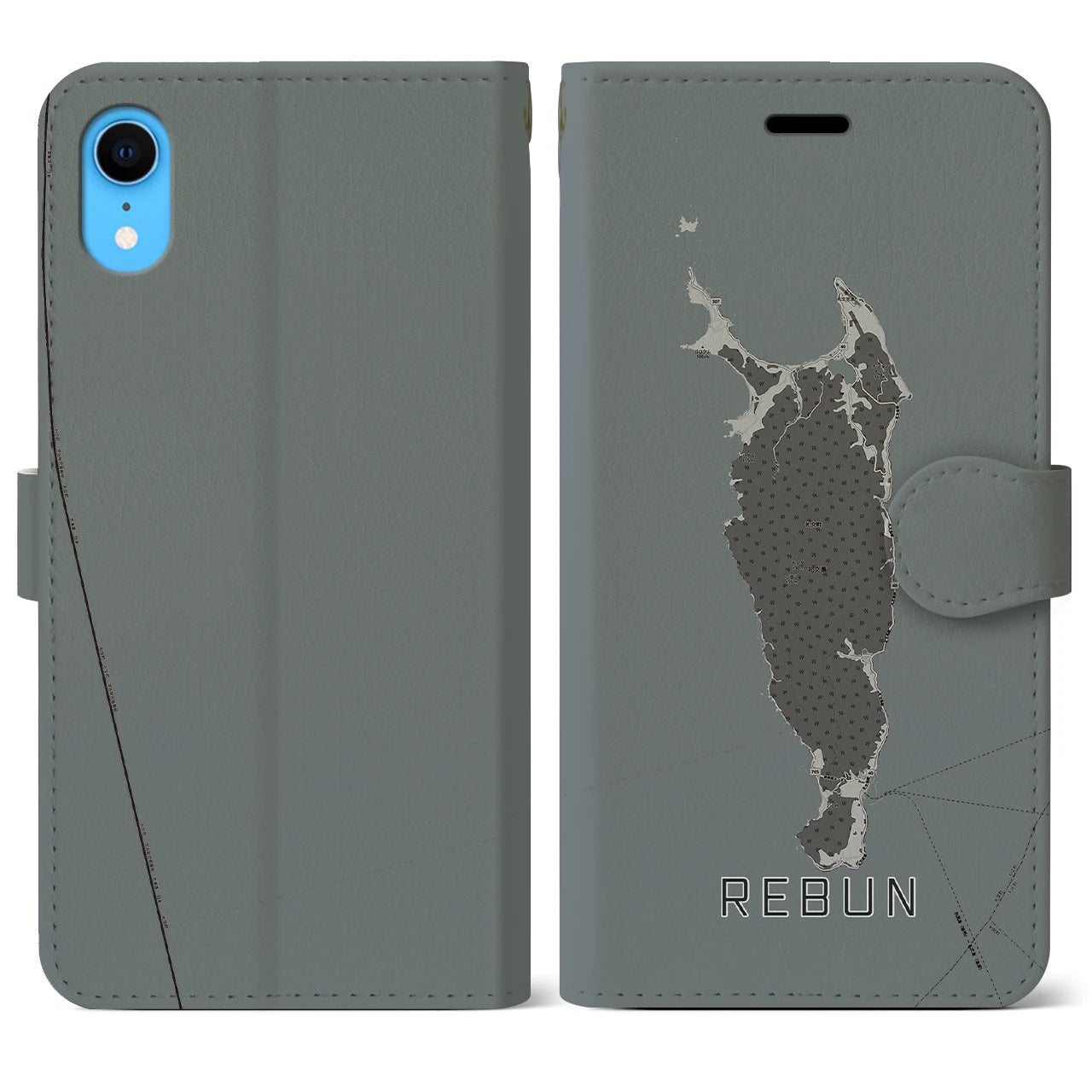 【礼文(北海道)】地図柄iPhoneケース(手帳タイプ)モノトーン・iPhone XR 用