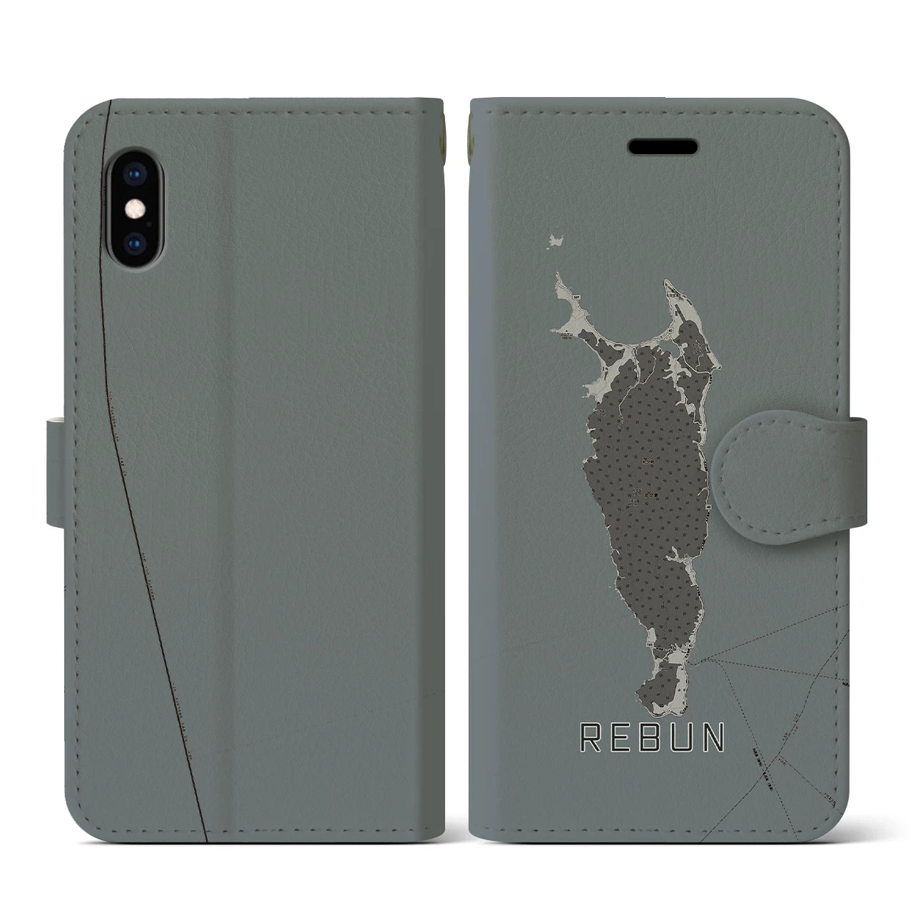 【礼文(北海道)】地図柄iPhoneケース(手帳タイプ)モノトーン・iPhone XS / X 用