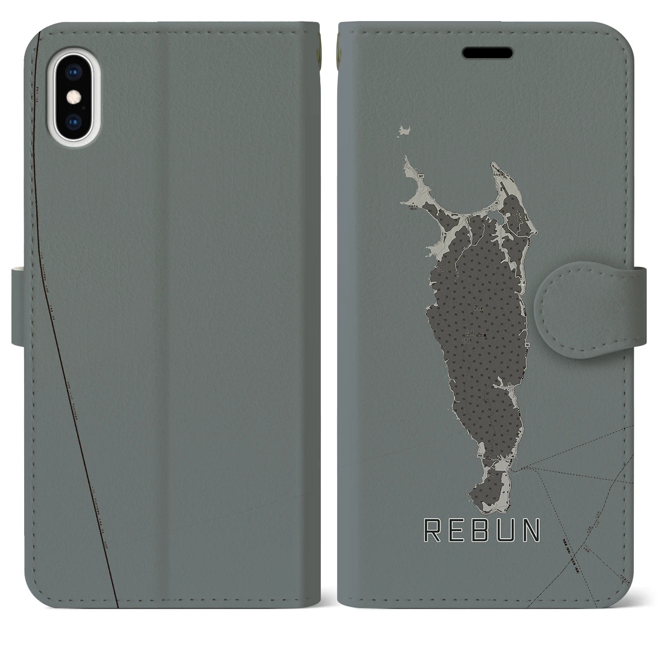 【礼文(北海道)】地図柄iPhoneケース(手帳タイプ)モノトーン・iPhone XS Max 用