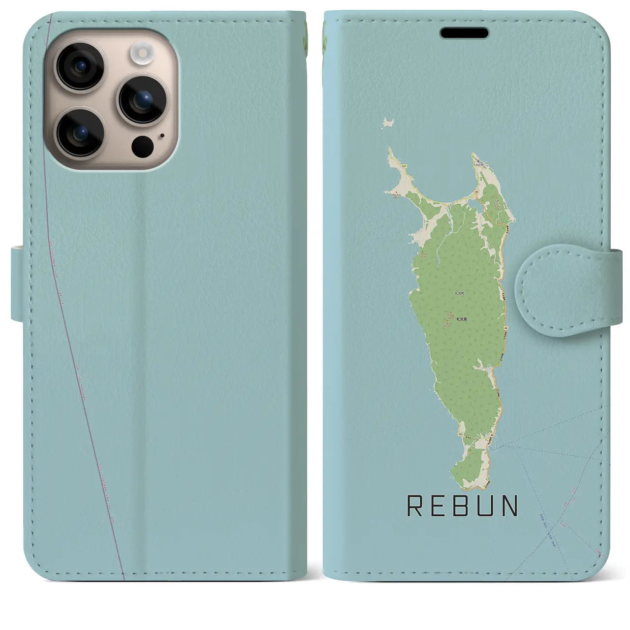 【礼文(北海道)】地図柄iPhoneケース(手帳タイプ)ナチュラル・iPhone 16 Plus 用