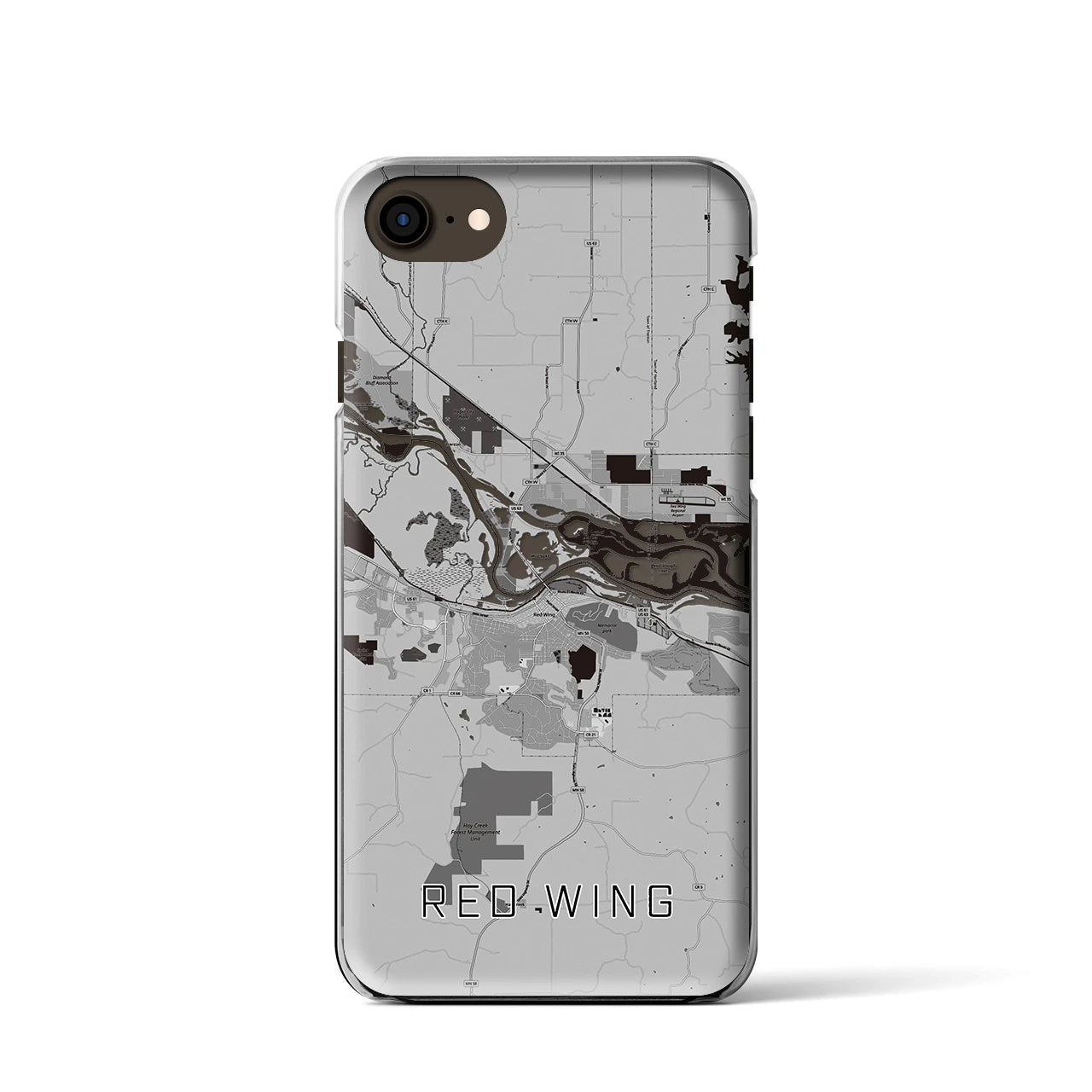 【レッドウイング(アメリカ)】地図柄iPhoneケース(クリアタイプ)モノトーン・iPhone SE(第3 / 第2世代) / 8 / 7 / 6s / 6 用