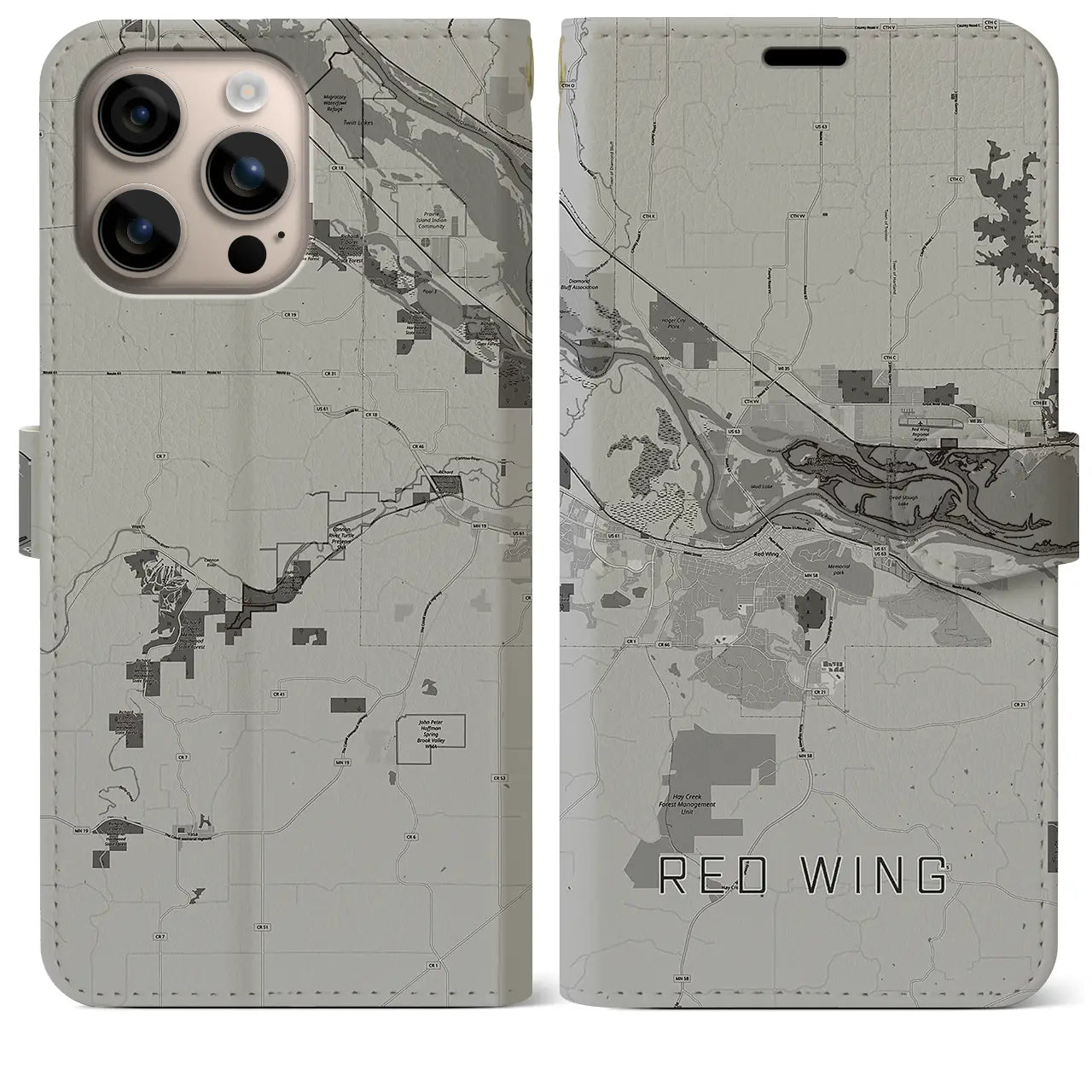 【レッドウイング(アメリカ)】地図柄iPhoneケース(手帳タイプ)モノトーン・iPhone 16 Plus 用