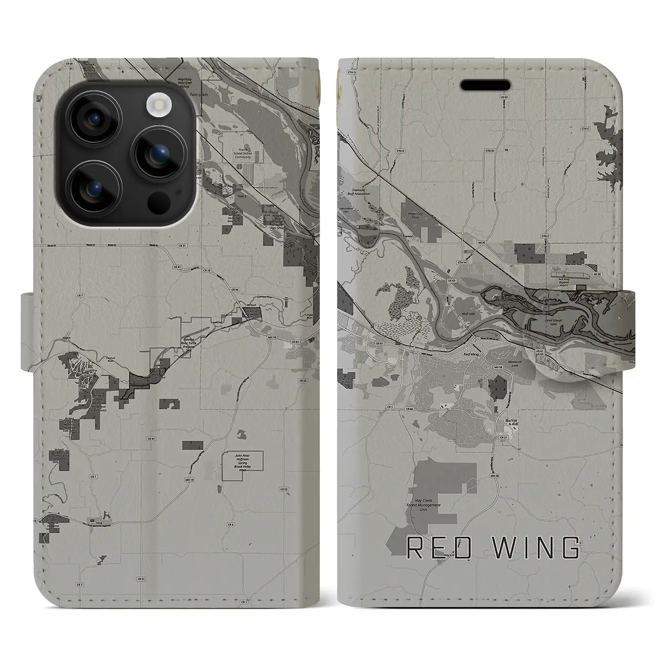 【レッドウイング(アメリカ)】地図柄iPhoneケース(手帳タイプ)モノトーン・iPhone 16 用