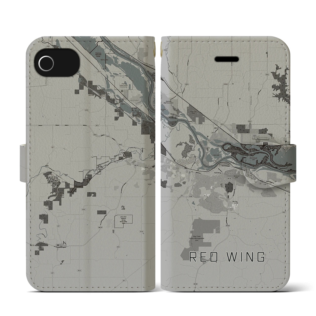 【レッドウイング(アメリカ)】地図柄iPhoneケース(手帳タイプ)モノトーン・iPhone SE(第3 / 第2世代) / 8 / 7 / 6s / 6 用