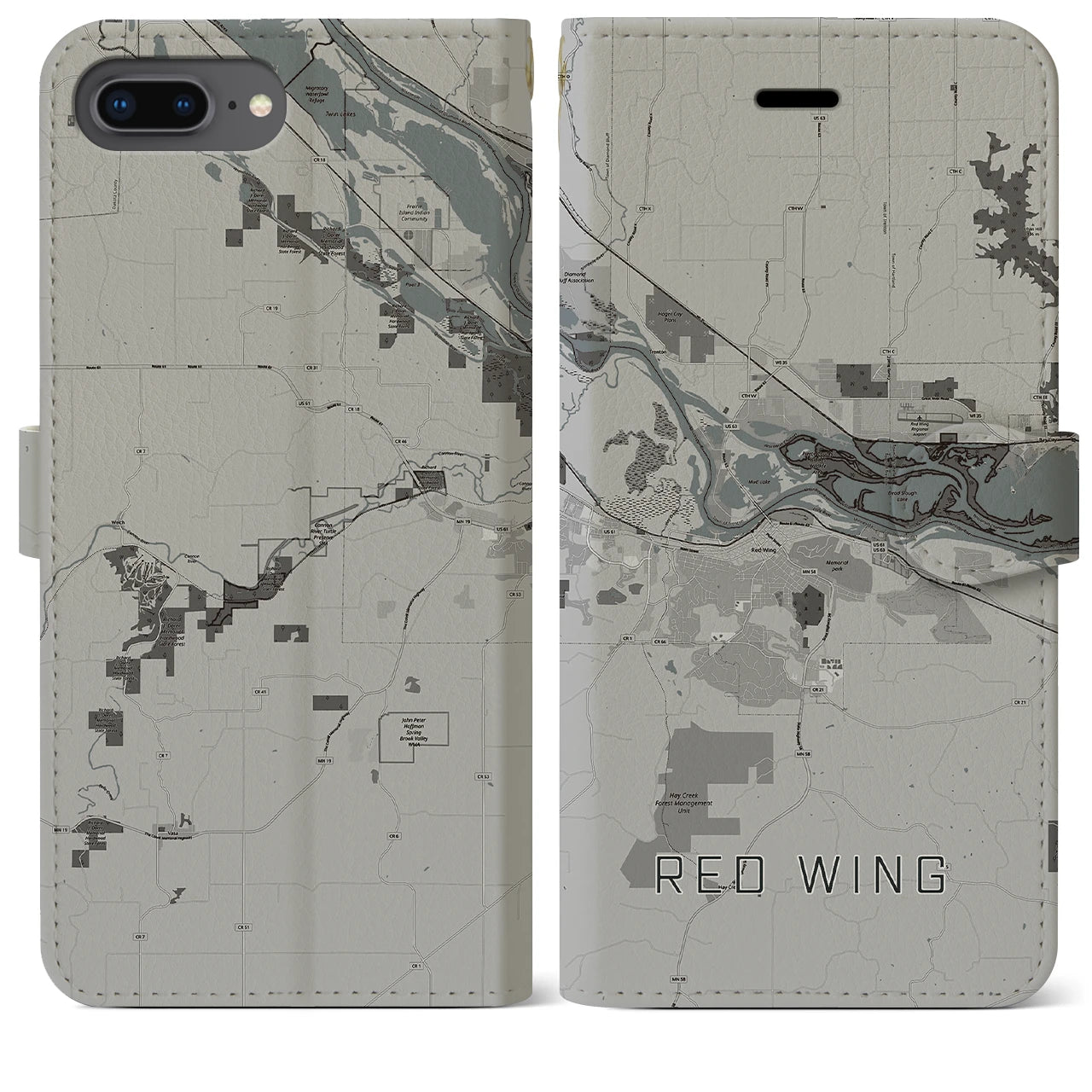 【レッドウイング(アメリカ)】地図柄iPhoneケース(手帳タイプ)モノトーン・iPhone 8Plus /7Plus / 6sPlus / 6Plus 用