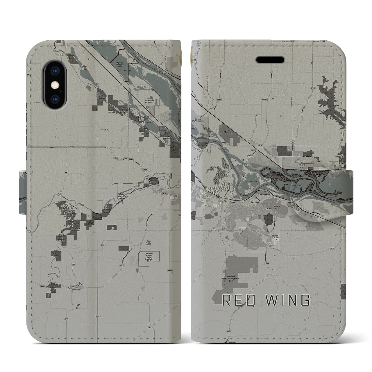 【レッドウイング(アメリカ)】地図柄iPhoneケース(手帳タイプ)モノトーン・iPhone XS / X 用