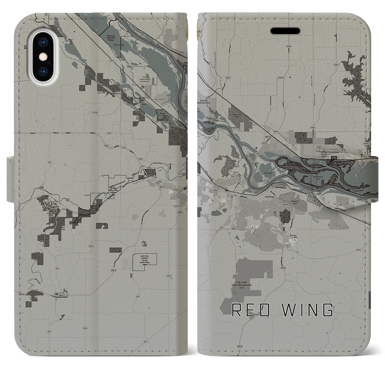 【レッドウイング(アメリカ)】地図柄iPhoneケース(手帳タイプ)モノトーン・iPhone XS Max 用