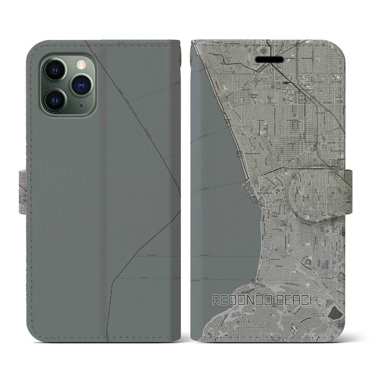 【レドンドビーチ(アメリカ)】地図柄iPhoneケース(手帳タイプ)モノトーン・iPhone 11 Pro 用