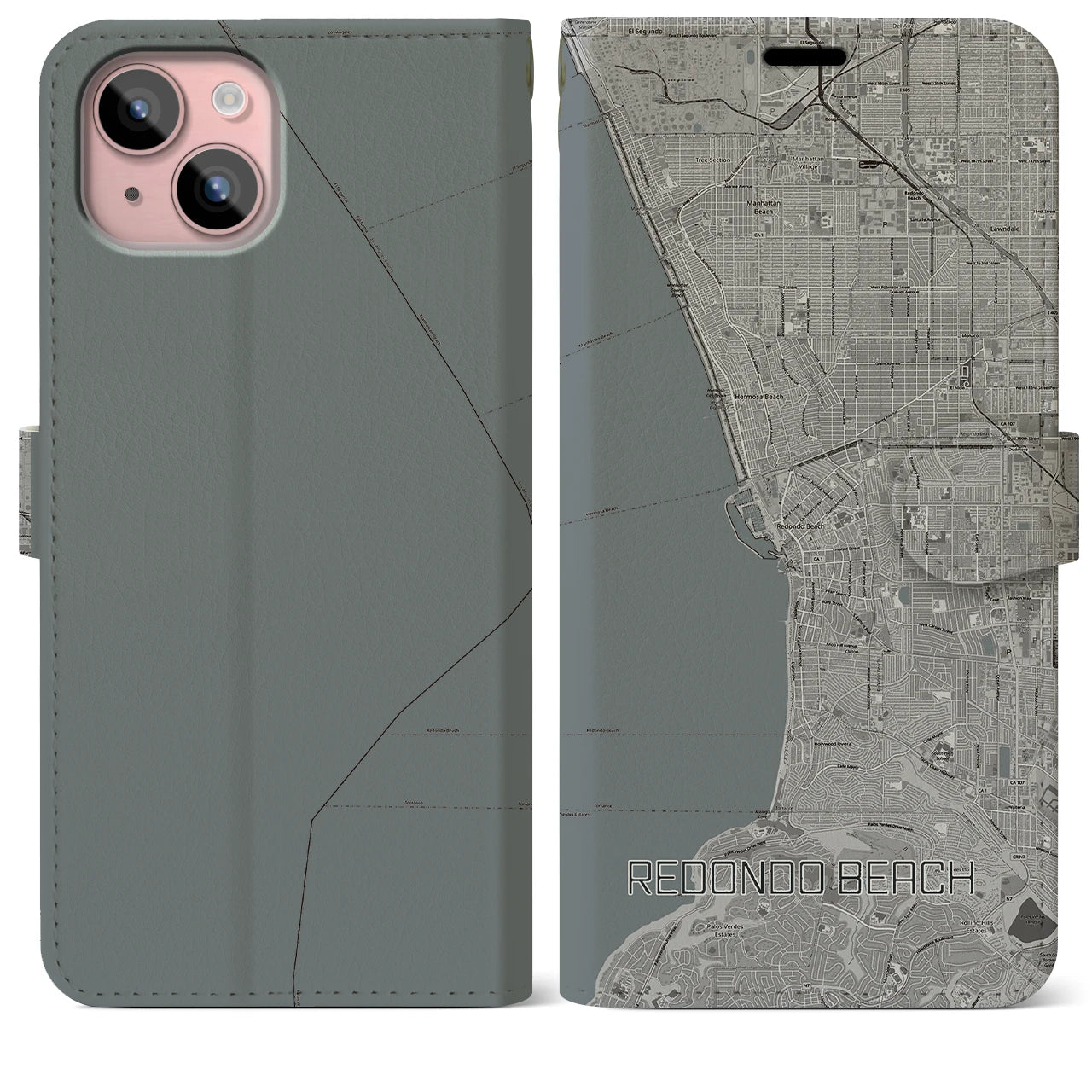 【レドンドビーチ(アメリカ)】地図柄iPhoneケース(手帳タイプ)