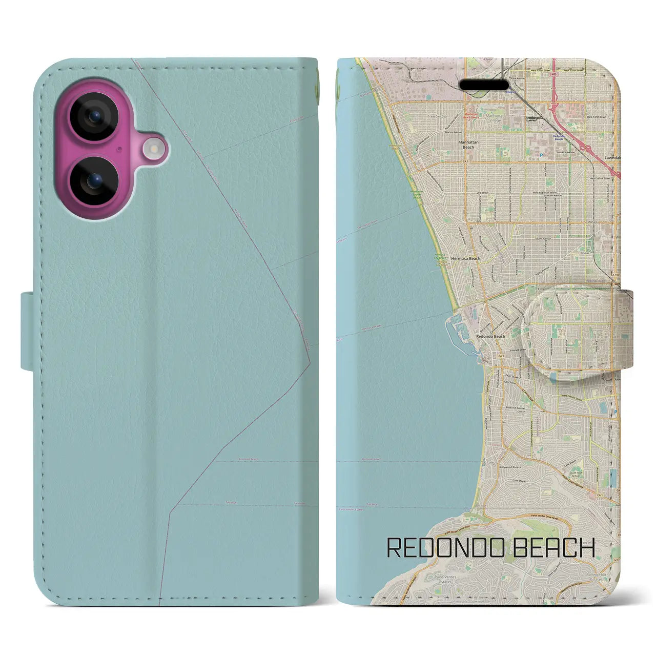 【レドンドビーチ(アメリカ)】地図柄iPhoneケース(手帳タイプ)ナチュラル・iPhone 16 Pro 用