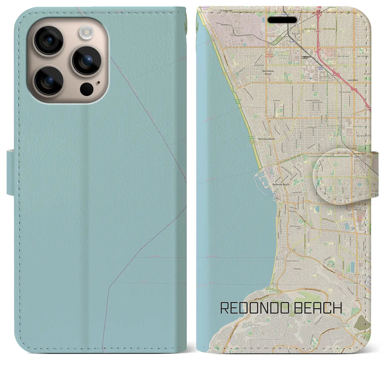 【レドンドビーチ(アメリカ)】地図柄iPhoneケース(手帳タイプ)ナチュラル・iPhone 16 Plus 用