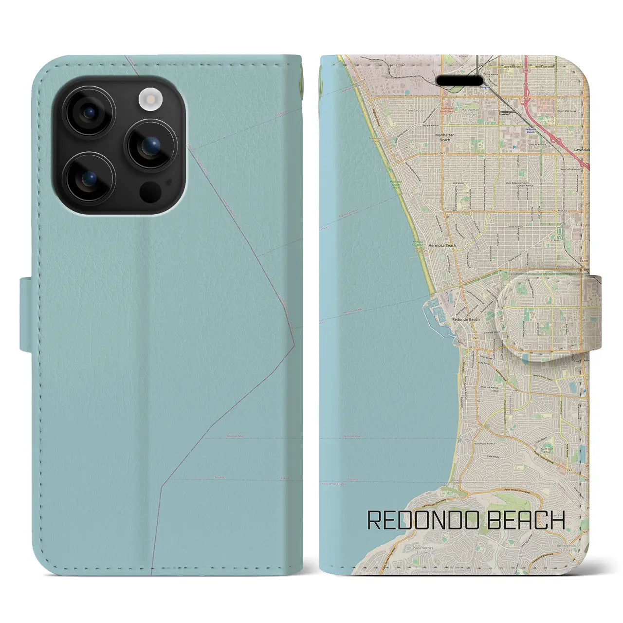 【レドンドビーチ(アメリカ)】地図柄iPhoneケース(手帳タイプ)ナチュラル・iPhone 16 用