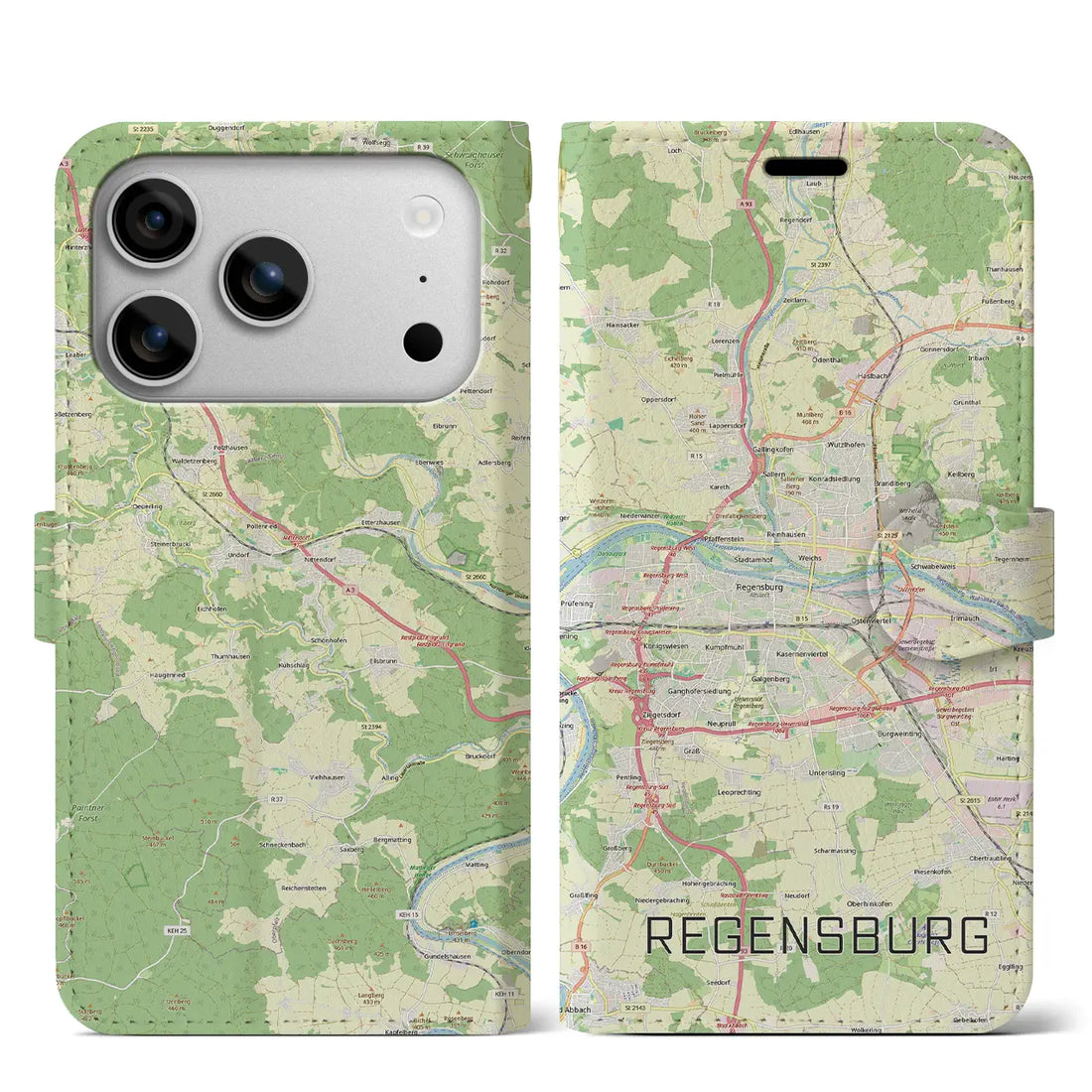 【レーゲンスブルク(ドイツ)】地図柄iPhoneケース(手帳タイプ)モノトーン・iPhone 17 Pro Max 用