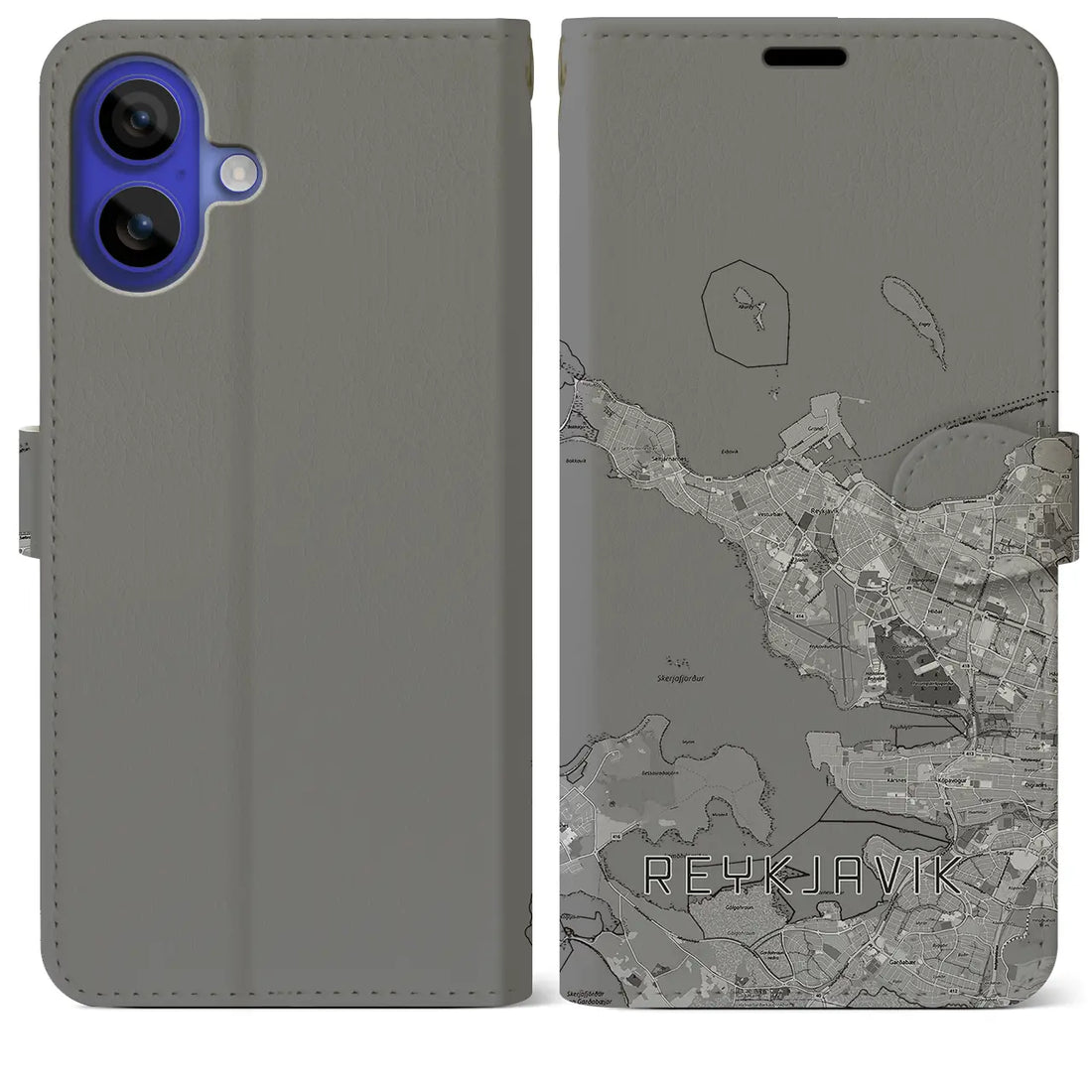 【レイキャヴィーク(アイスランド)】地図柄iPhoneケース(手帳タイプ)モノトーン・iPhone 16 Pro Max 用