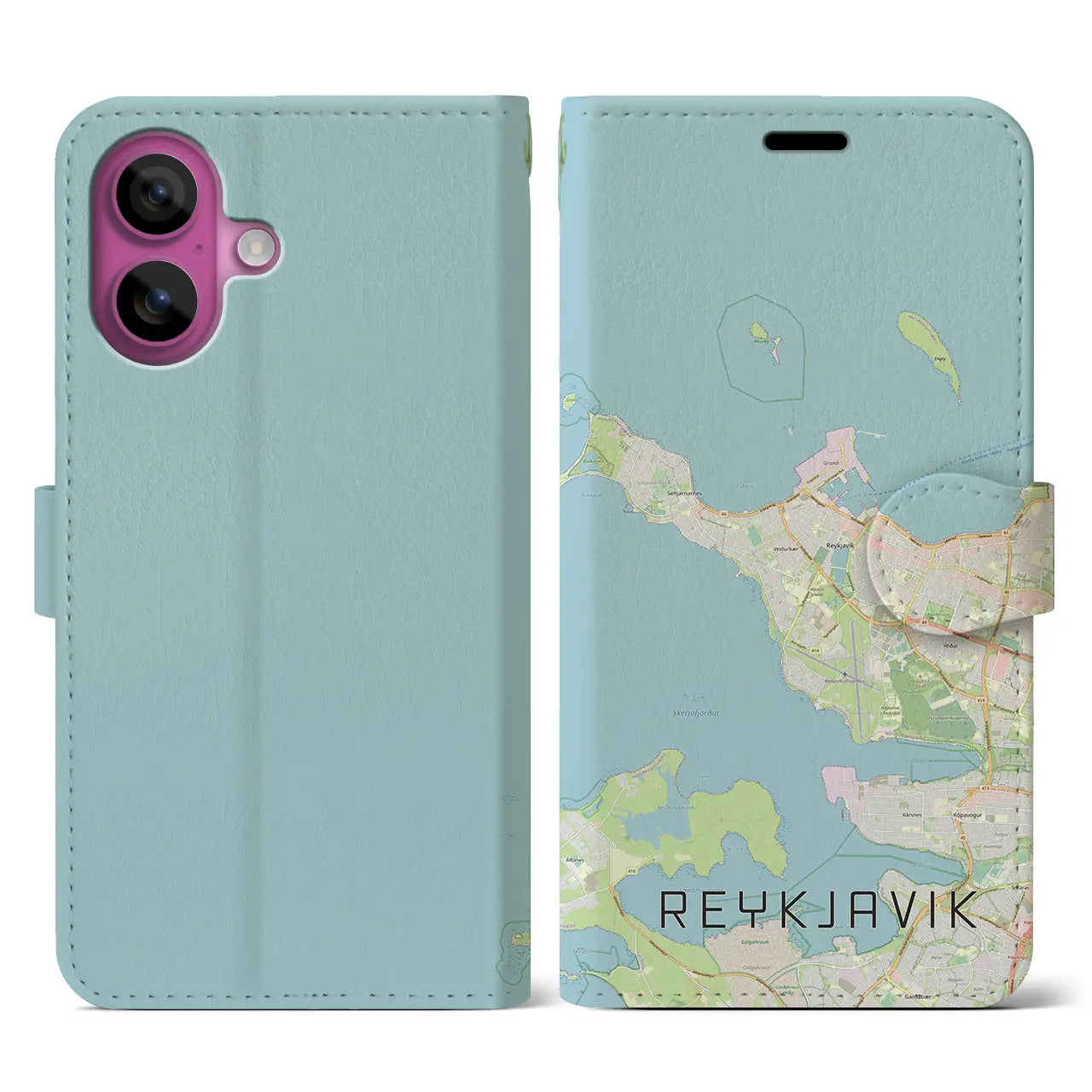 【レイキャヴィーク(アイスランド)】地図柄iPhoneケース(手帳タイプ)ナチュラル・iPhone 16 Pro 用