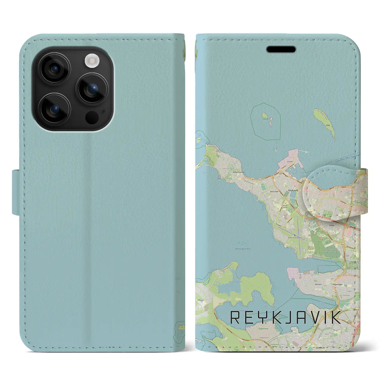 【レイキャヴィーク(アイスランド)】地図柄iPhoneケース(手帳タイプ)ナチュラル・iPhone 16 用