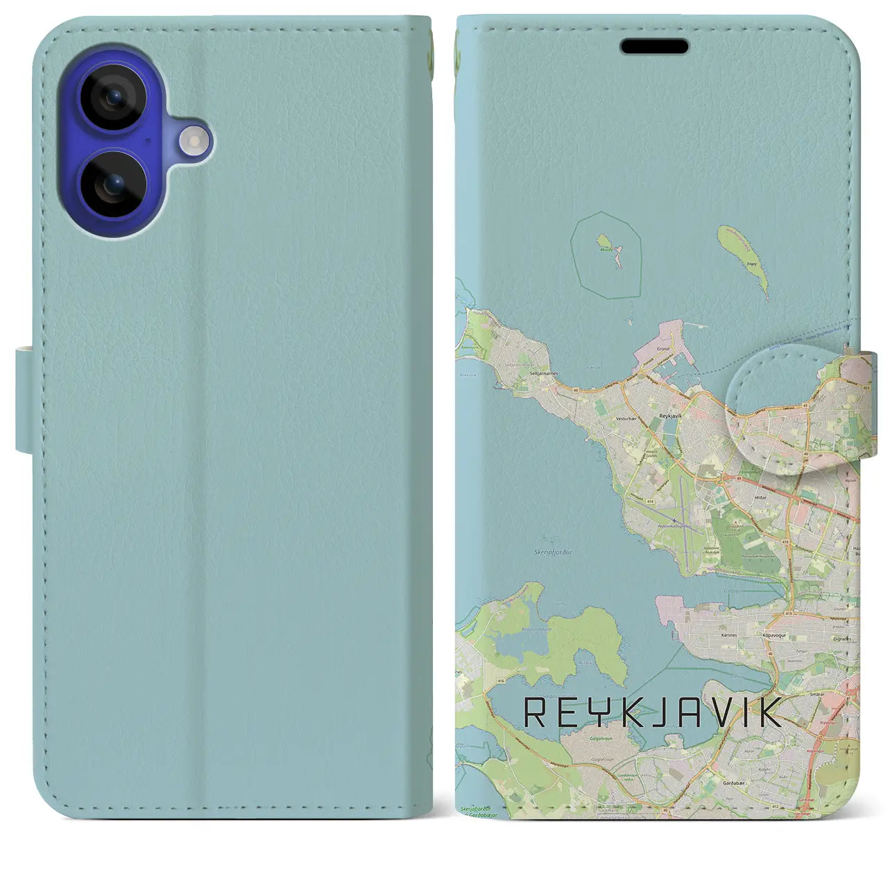 【レイキャヴィーク(アイスランド)】地図柄iPhoneケース(手帳タイプ)ナチュラル・iPhone 16 Pro Max 用