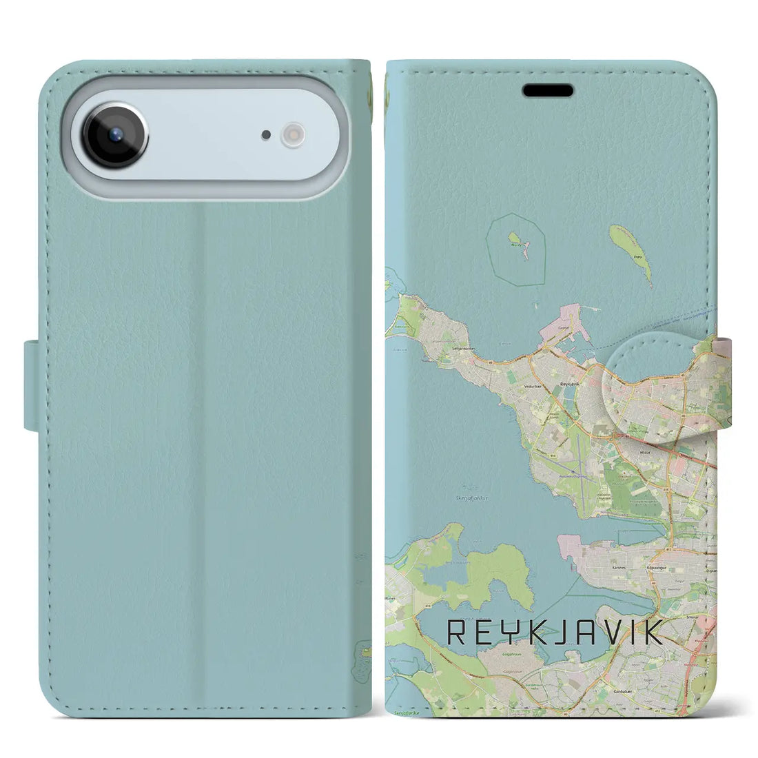 【レイキャヴィーク(アイスランド)】地図柄iPhoneケース(手帳タイプ)ナチュラル・iPhone 17 Pro Max 用