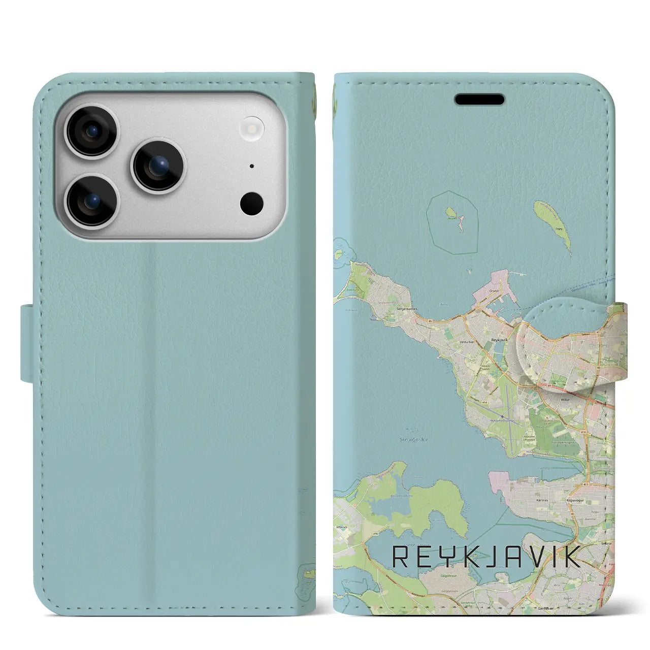 【レイキャヴィーク(アイスランド)】地図柄iPhoneケース(手帳タイプ)モノトーン・iPhone 17 Pro Max 用