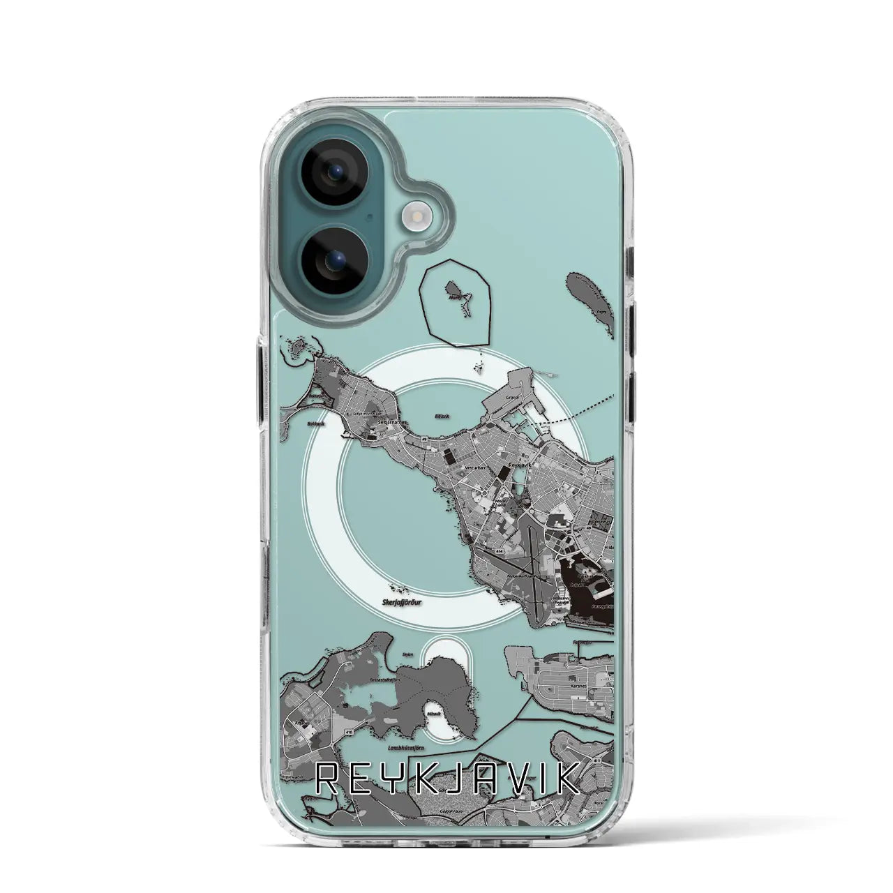 【レイキャヴィーク(アイスランド)】地図柄iPhoneケース(MagSafeタイプ)モノトーン・iPhone 16 Pro 用