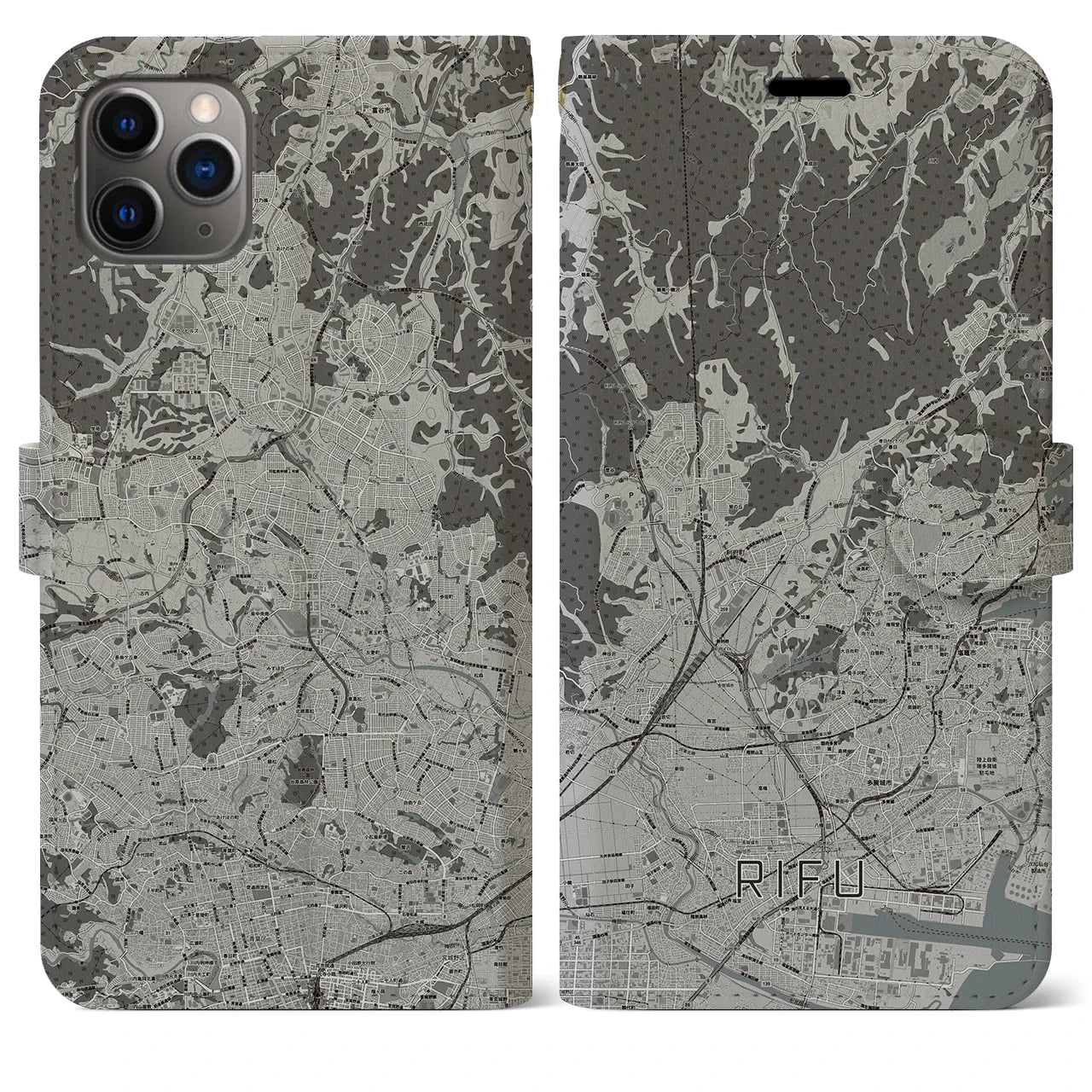 【利府(宮城県)】地図柄iPhoneケース(手帳タイプ)モノトーン・iPhone 11 Pro Max 用
