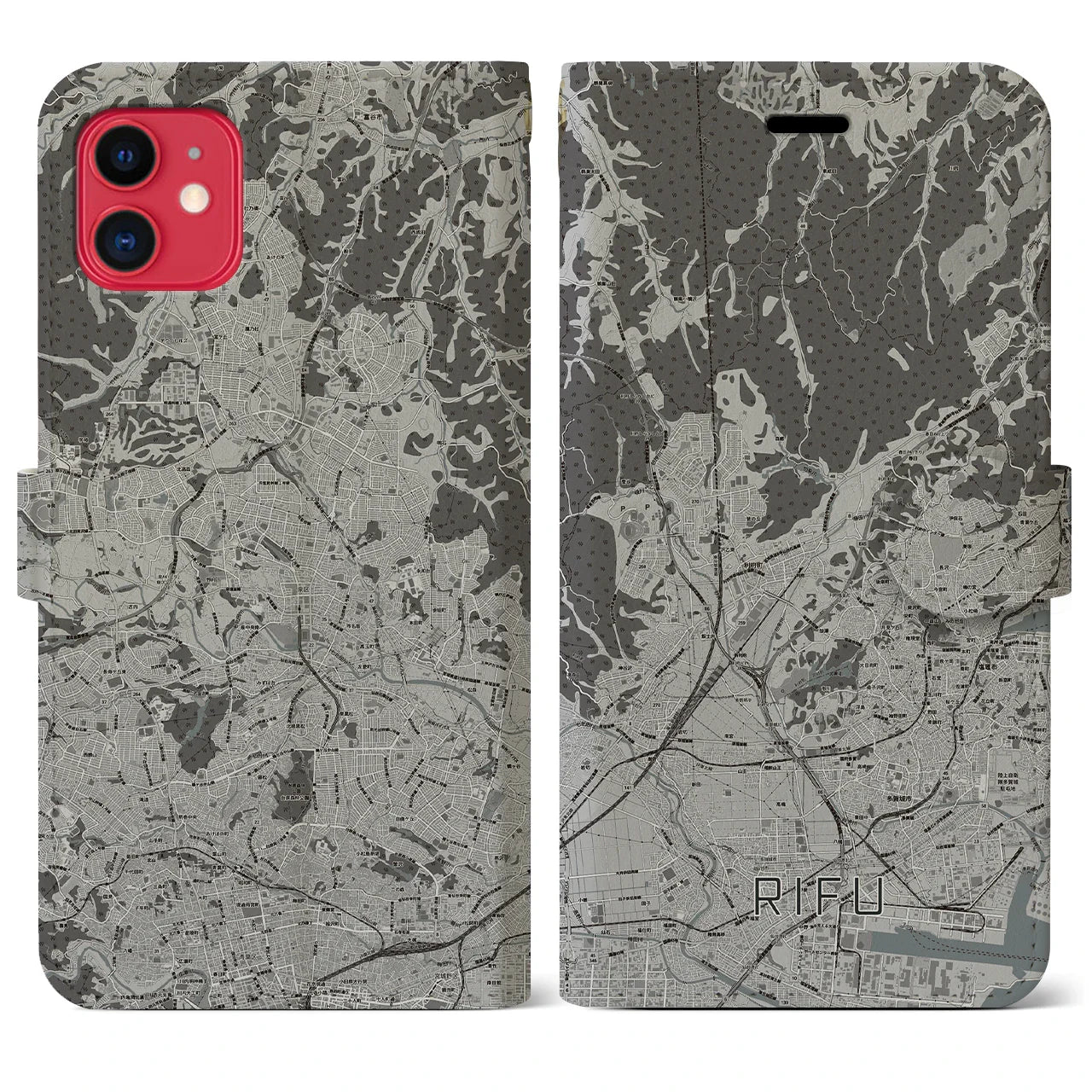 【利府(宮城県)】地図柄iPhoneケース(手帳タイプ)モノトーン・iPhone 11 用