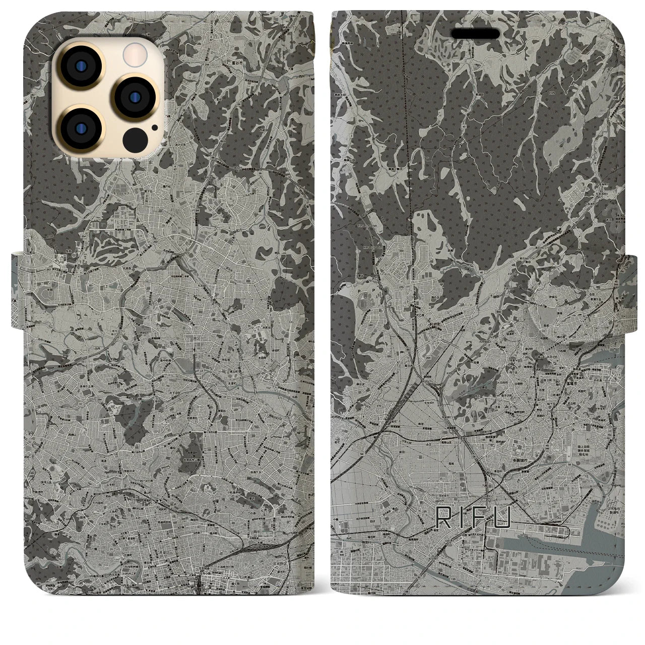 【利府(宮城県)】地図柄iPhoneケース(手帳タイプ)モノトーン・iPhone 12 Pro Max 用