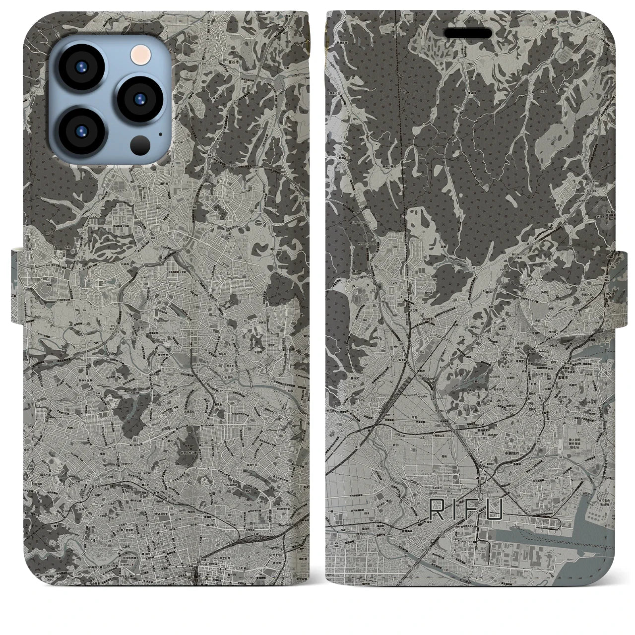 【利府(宮城県)】地図柄iPhoneケース(手帳タイプ)モノトーン・iPhone 13 Pro Max 用