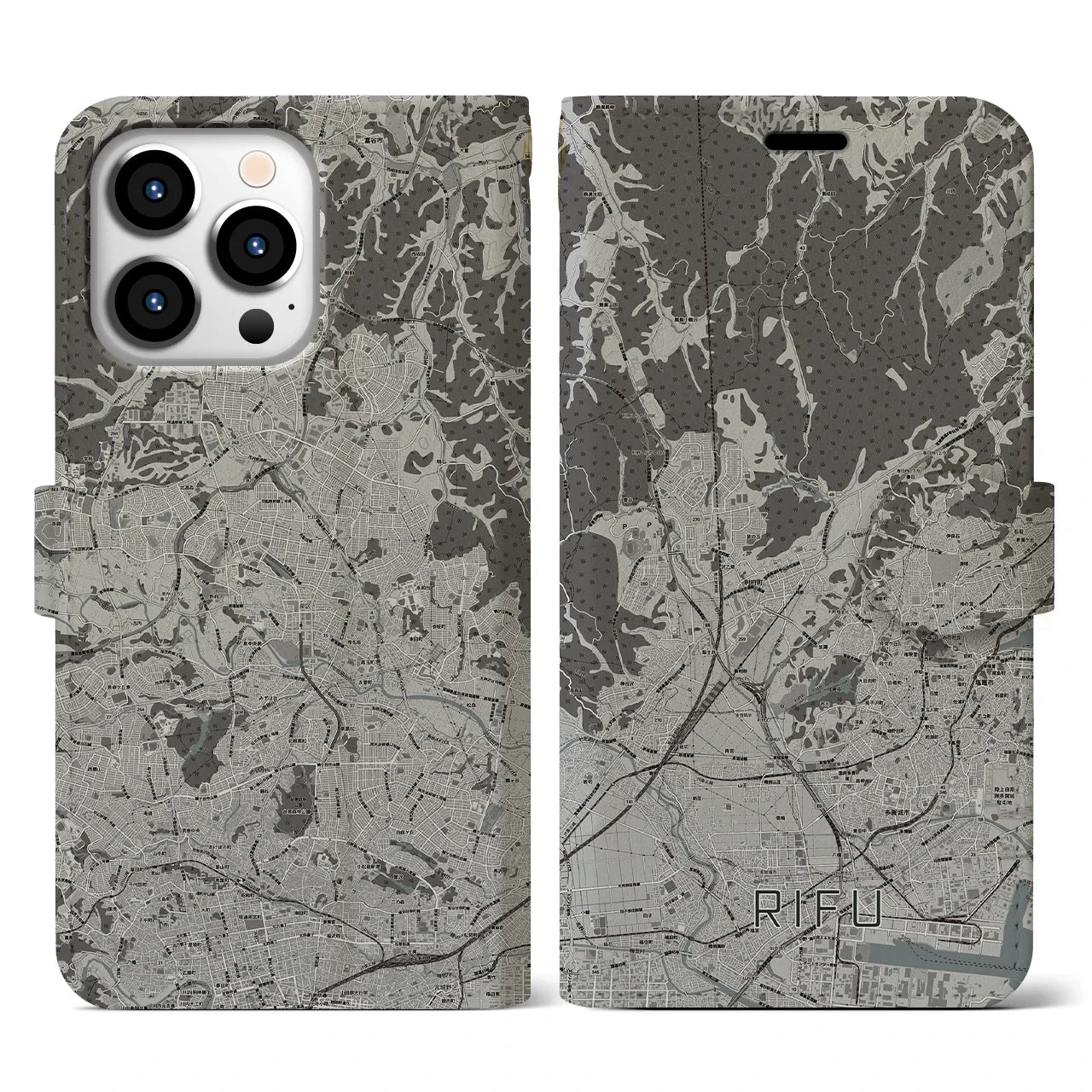 【利府(宮城県)】地図柄iPhoneケース(手帳タイプ)モノトーン・iPhone 13 Pro 用