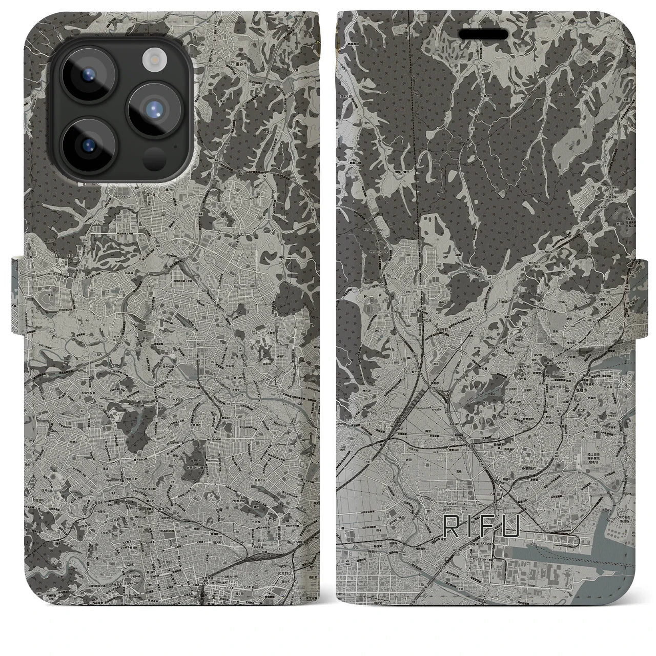【利府(宮城県)】地図柄iPhoneケース(手帳タイプ)モノトーン・iPhone 15 Pro Max 用