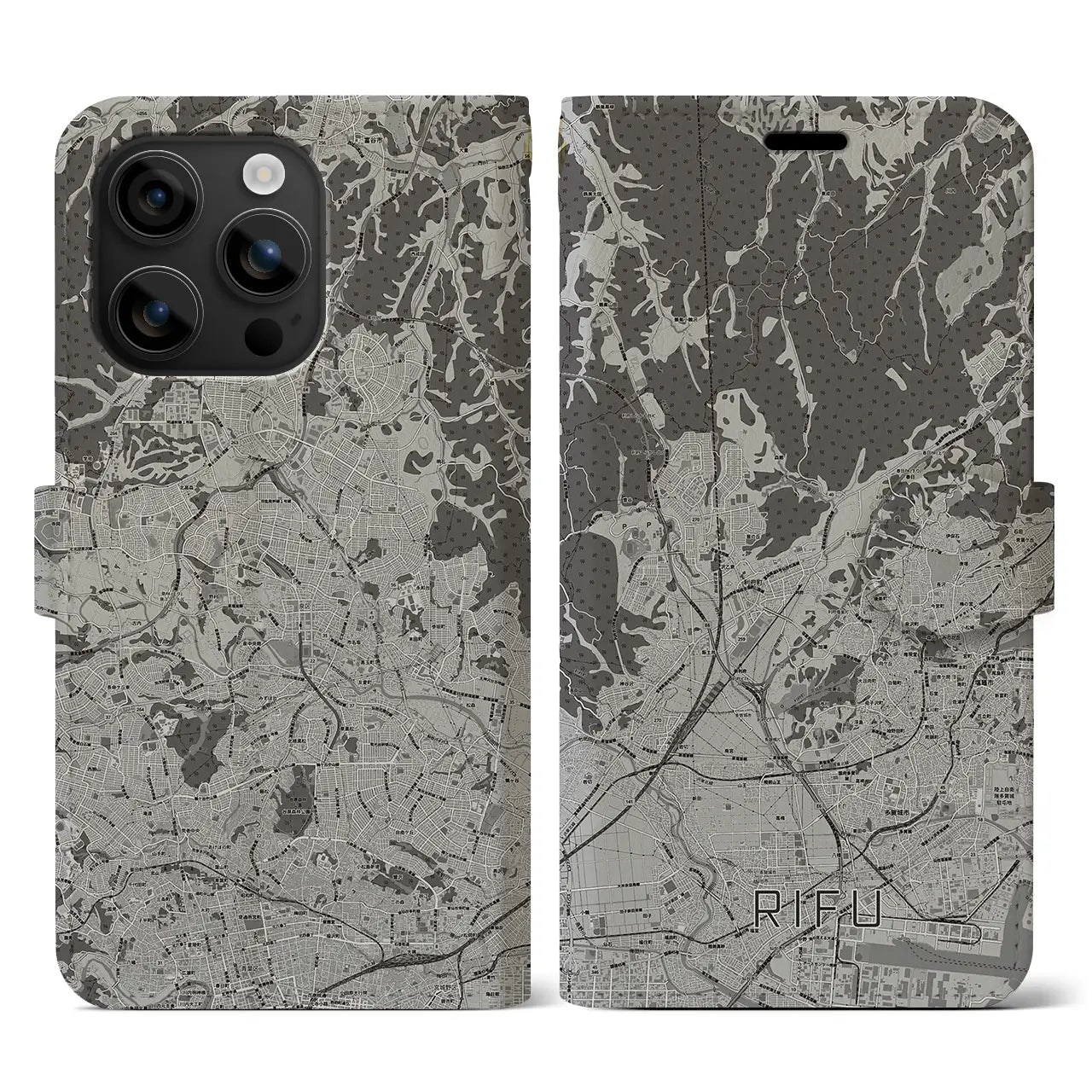 【利府(宮城県)】地図柄iPhoneケース(手帳タイプ)モノトーン・iPhone 16 用