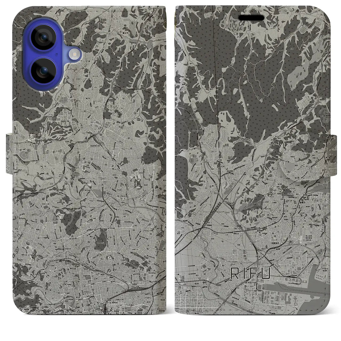 【利府(宮城県)】地図柄iPhoneケース(手帳タイプ)モノトーン・iPhone 16 Pro Max 用