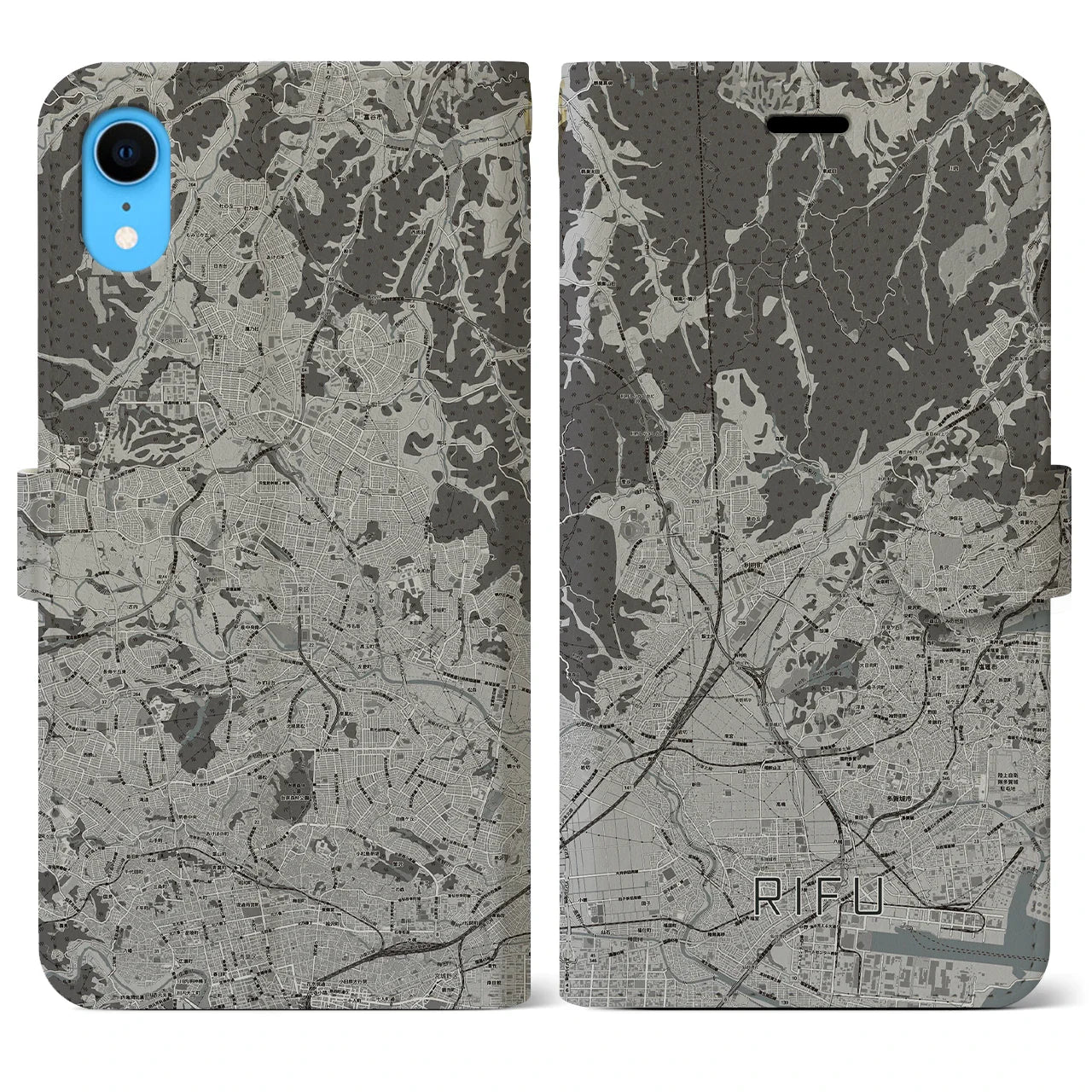 【利府(宮城県)】地図柄iPhoneケース(手帳タイプ)モノトーン・iPhone XR 用