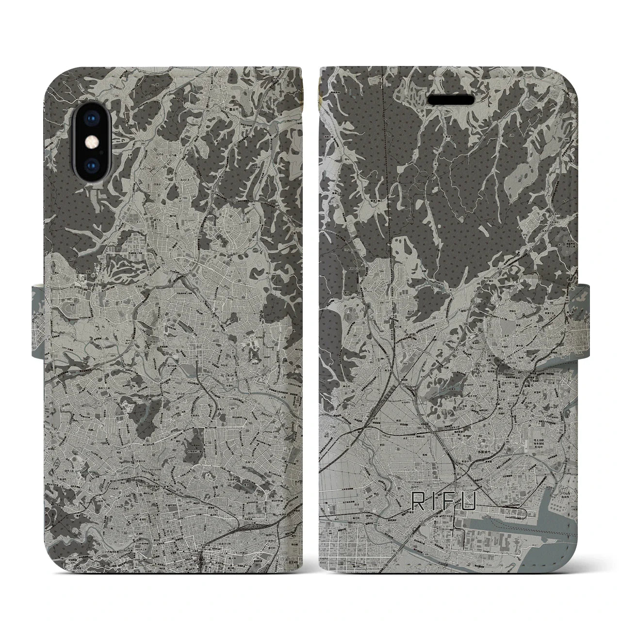【利府(宮城県)】地図柄iPhoneケース(手帳タイプ)モノトーン・iPhone XS / X 用