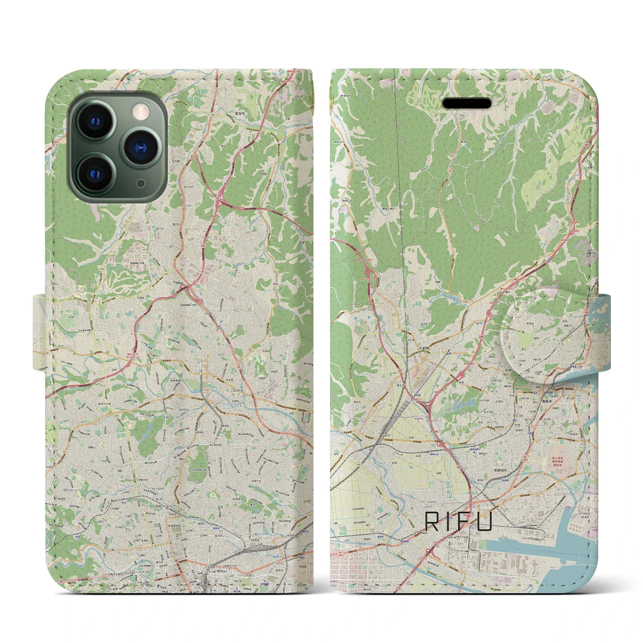 【利府(宮城県)】地図柄iPhoneケース(手帳タイプ)ナチュラル・iPhone 11 Pro 用
