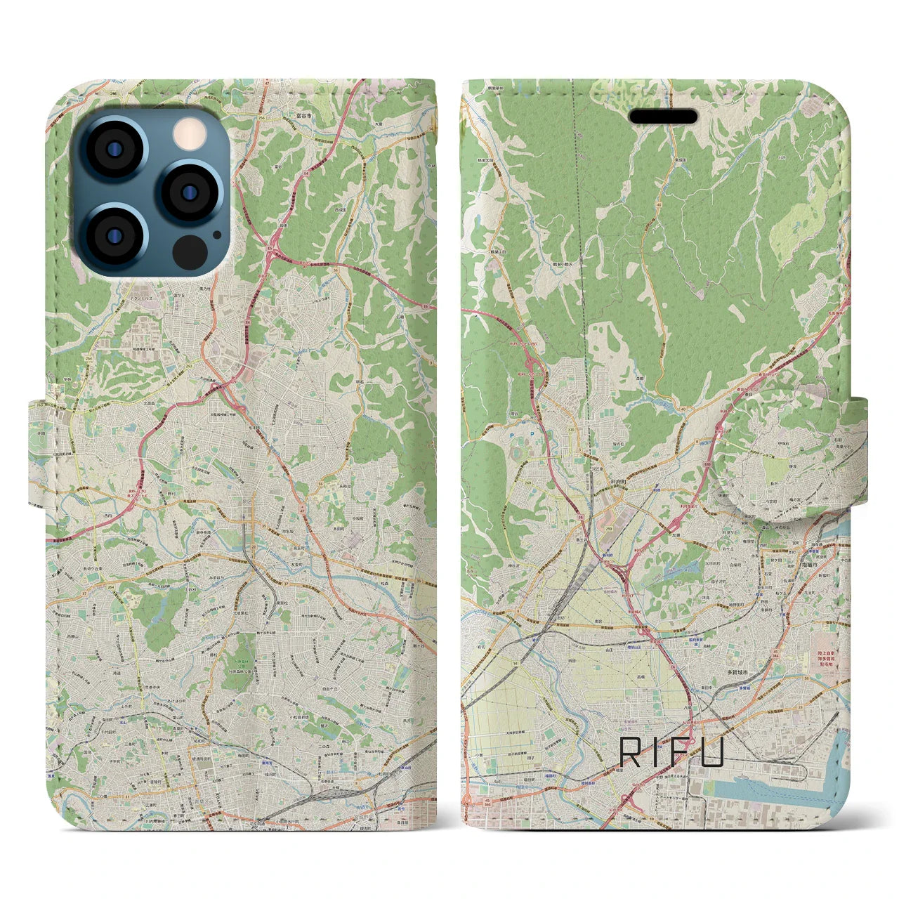 【利府(宮城県)】地図柄iPhoneケース(手帳タイプ)ナチュラル・iPhone 12 / 12 Pro 用