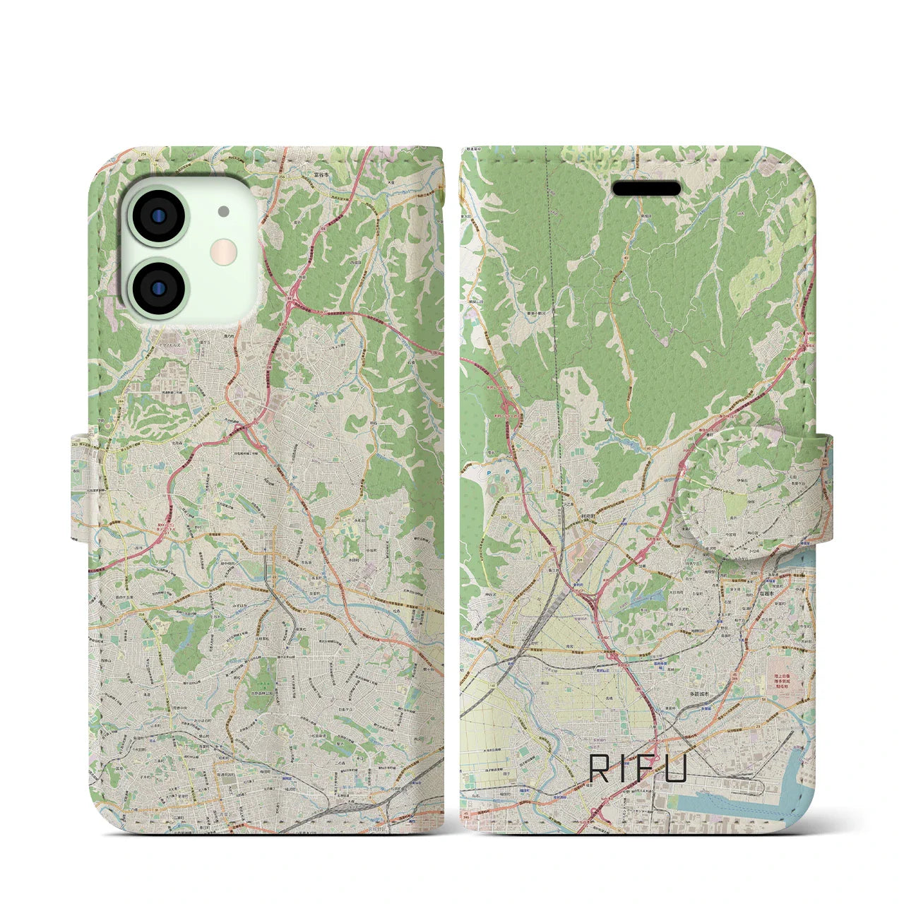 【利府(宮城県)】地図柄iPhoneケース(手帳タイプ)ナチュラル・iPhone 12 mini 用