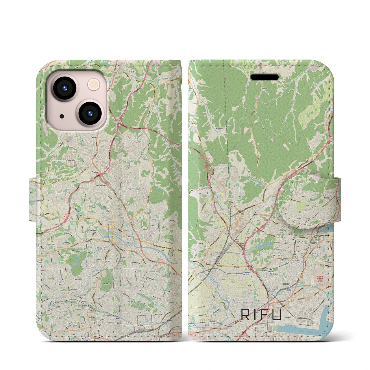 【利府(宮城県)】地図柄iPhoneケース(手帳タイプ)ナチュラル・iPhone 13 mini 用