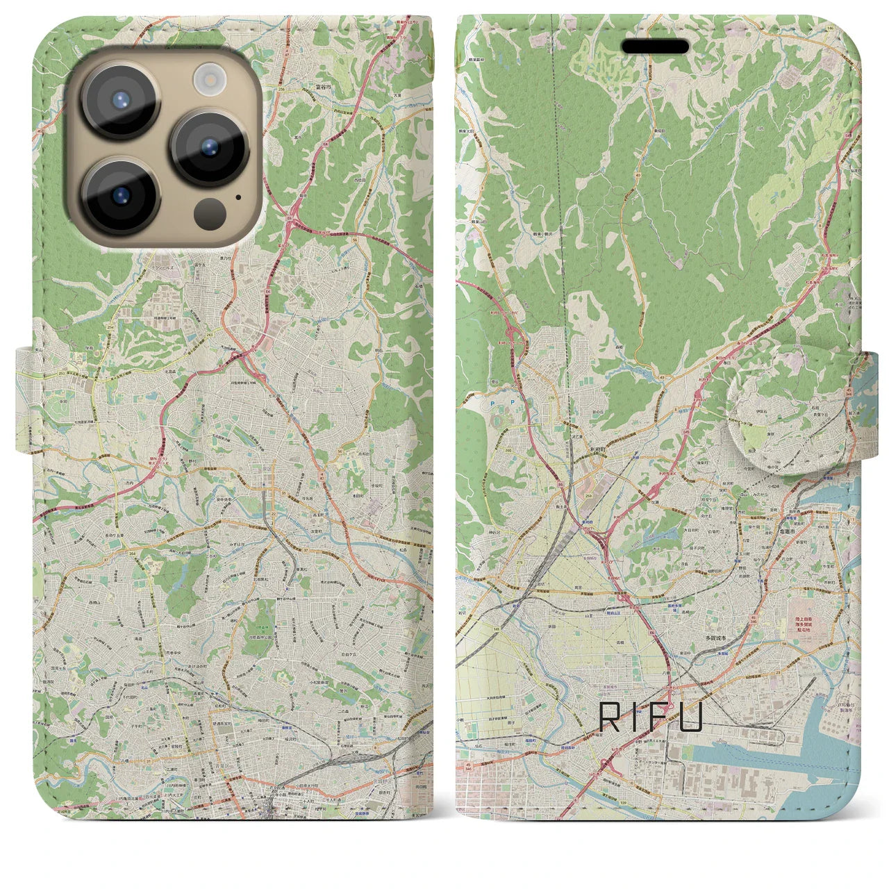 【利府(宮城県)】地図柄iPhoneケース(手帳タイプ)ナチュラル・iPhone 14 Pro Max 用