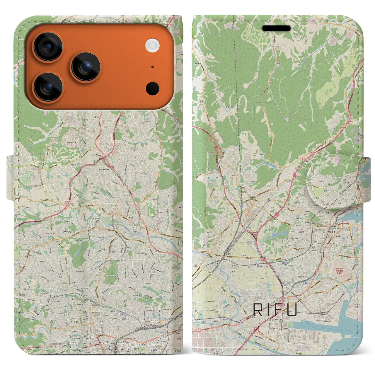 【利府(宮城県)】地図柄iPhoneケース(手帳タイプ)モノトーン・iPhone 17 Pro Max 用